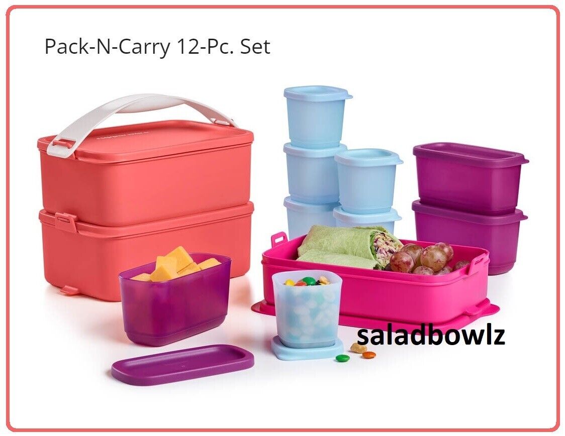 TUPPERWARE New CLICK TO GO 12-PC LUNCH SET Stacking Nesting PACK N CARRY fREEsHP