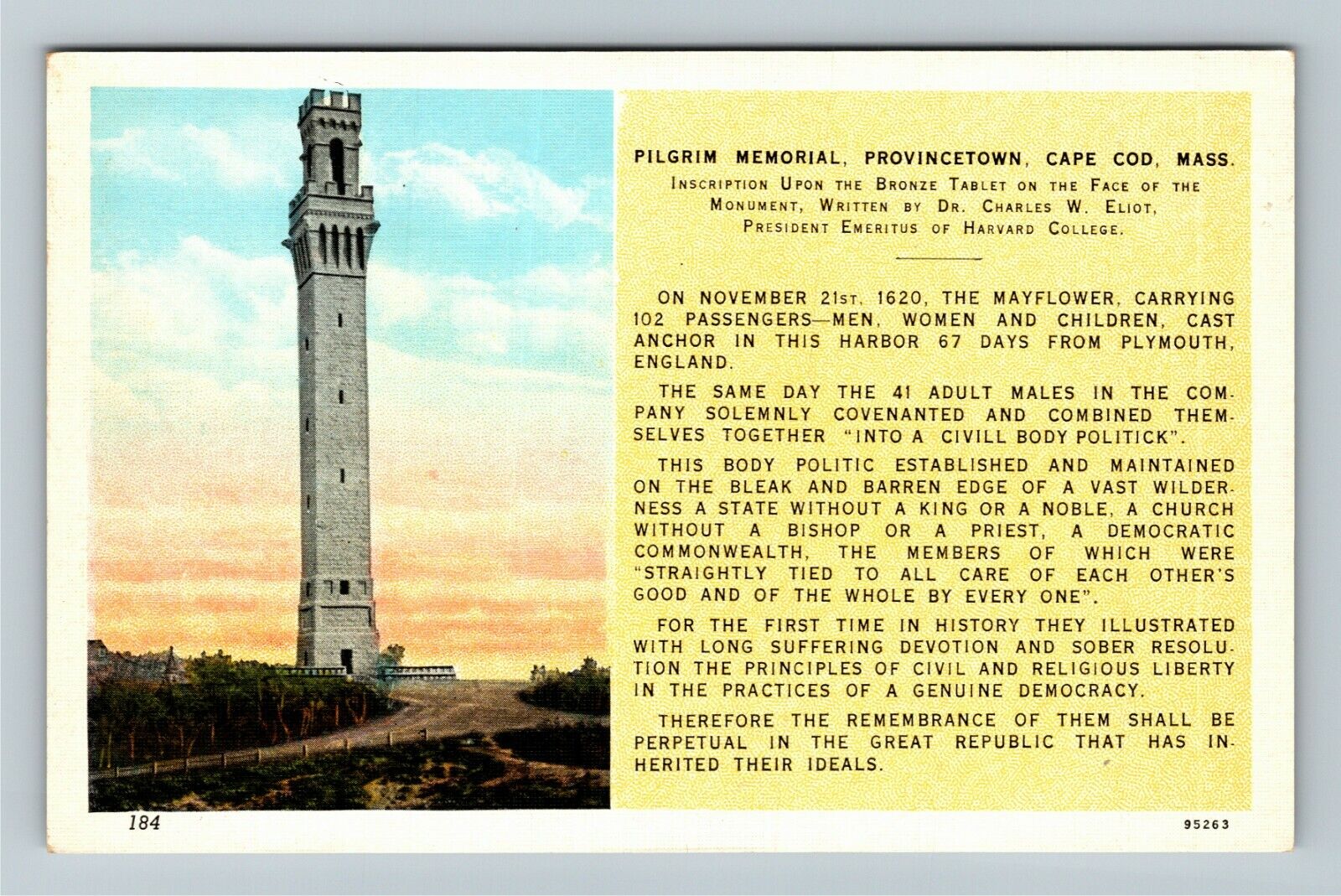 Provincetown MA-Massachusetts, Pilgrim Memorial Monument Vintage Postcard
