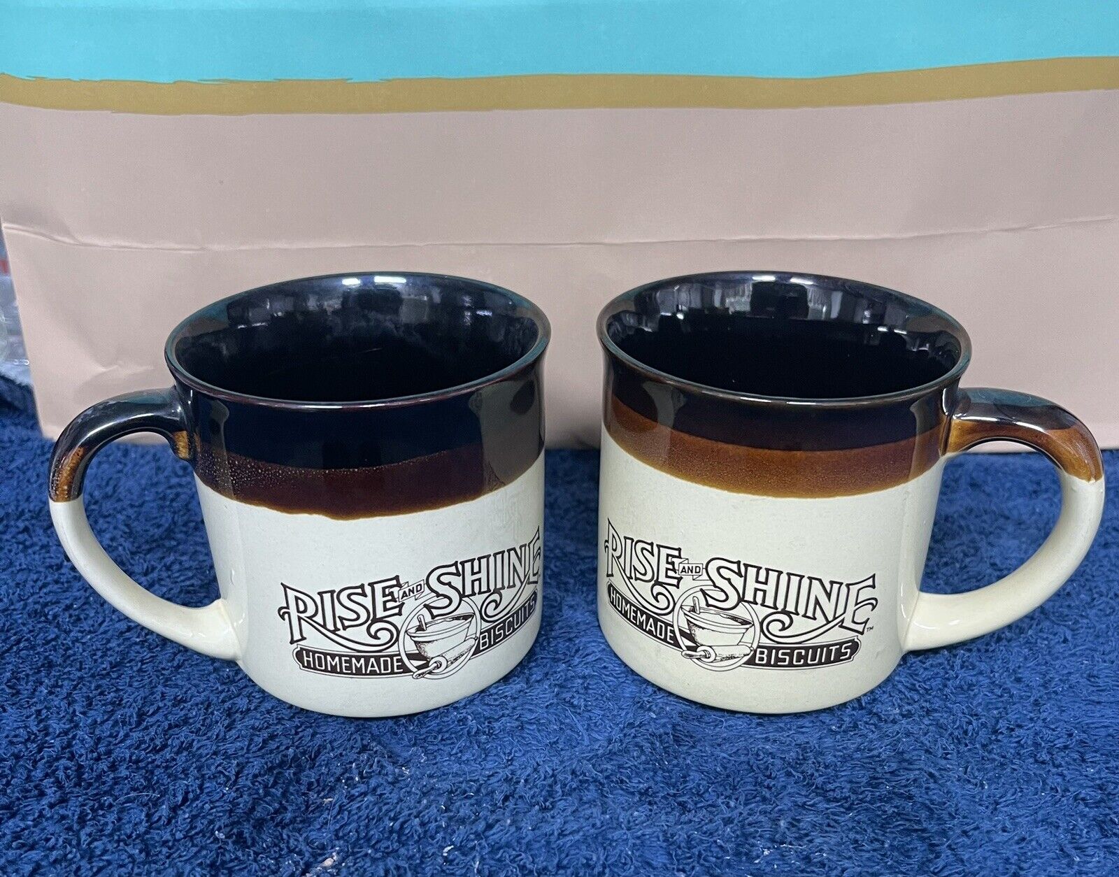 2 VINTAGE 1980’s HARDEE’S RISE & SHINE HOMEMADE BISCUITS COFFEE CUP MUG~Estate