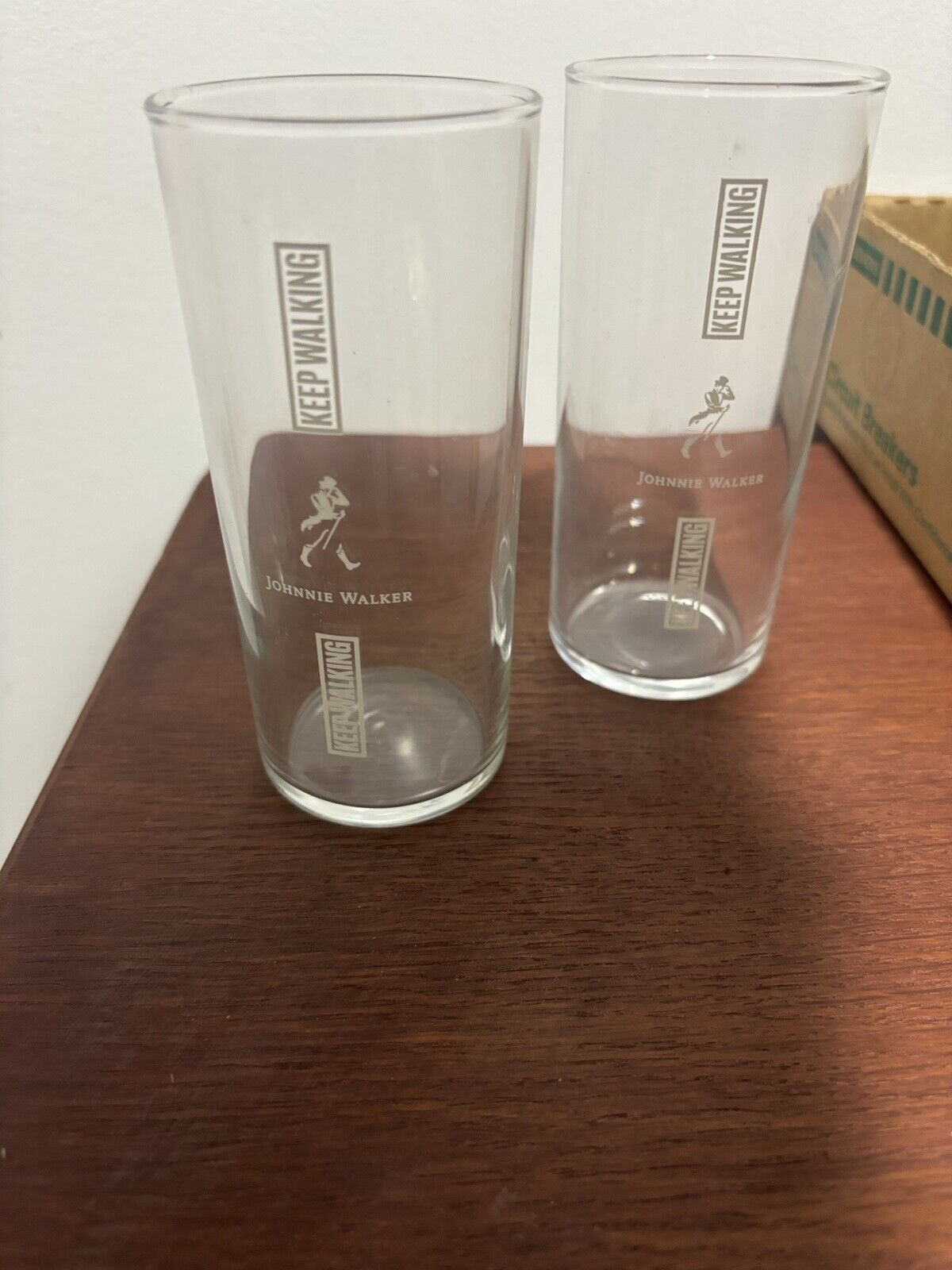 Johnnie Walker Glass Keep Walking Highball Glasses, White Logo - Two Pack
