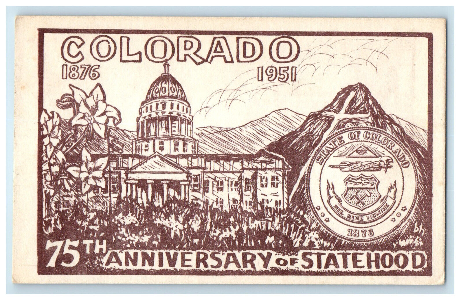 1951 Bird, Tree 75th Anniversary of Statehood, Colorado CO Vintage Postcard