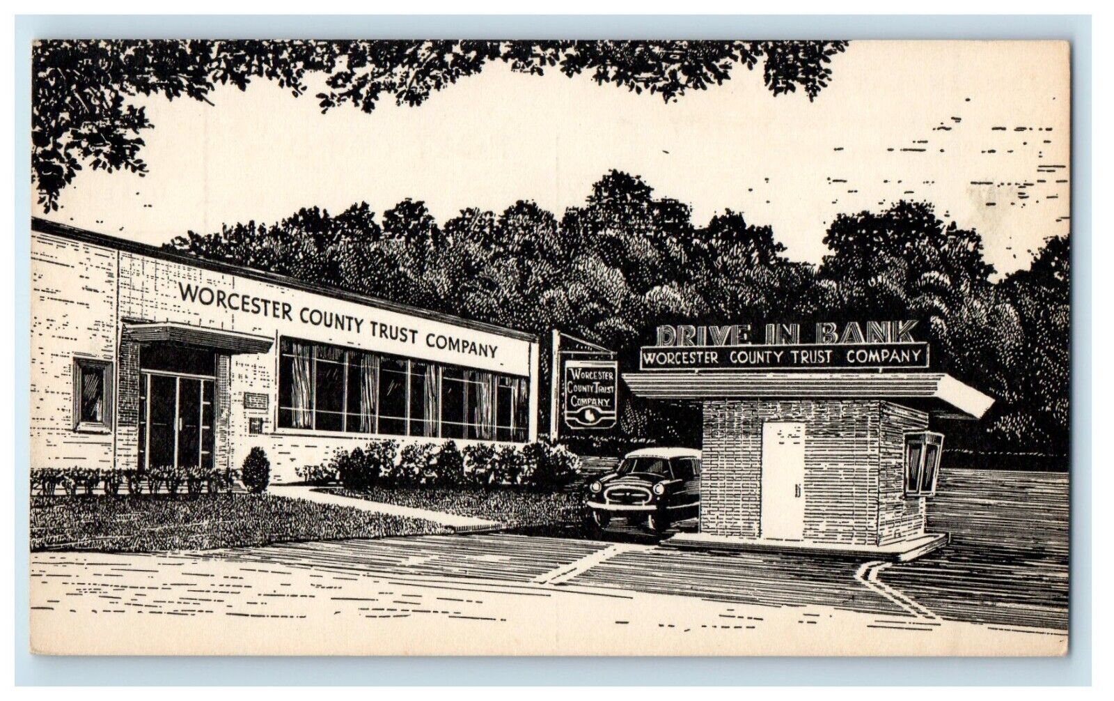 Worcester County Trust Company MA, Lincoln Plaza Office And Drive In Postcard