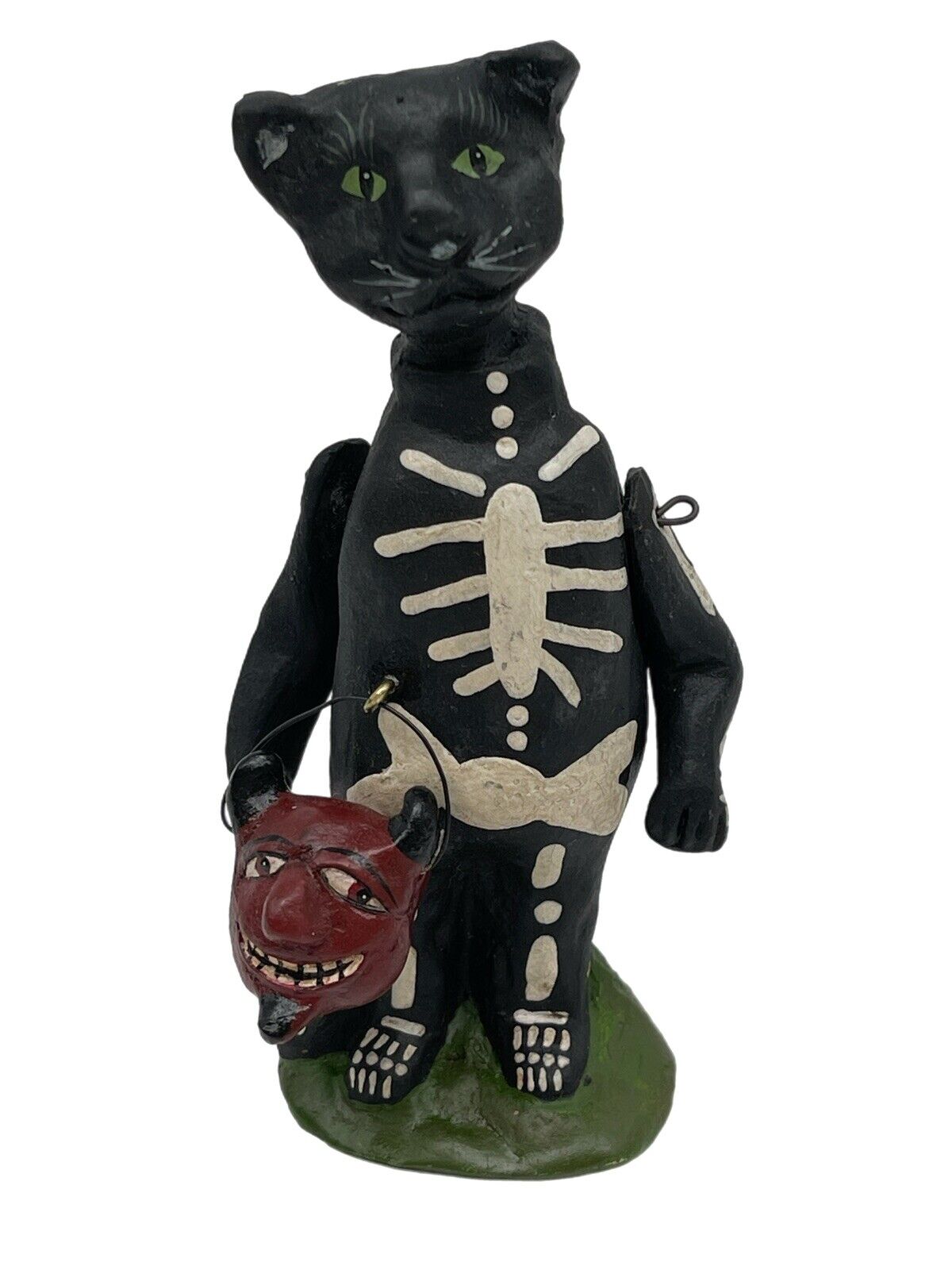 Bethany Lowe Halloween Black Cat Skaleton W Lantern Folk Art Figurine Vintage 4”