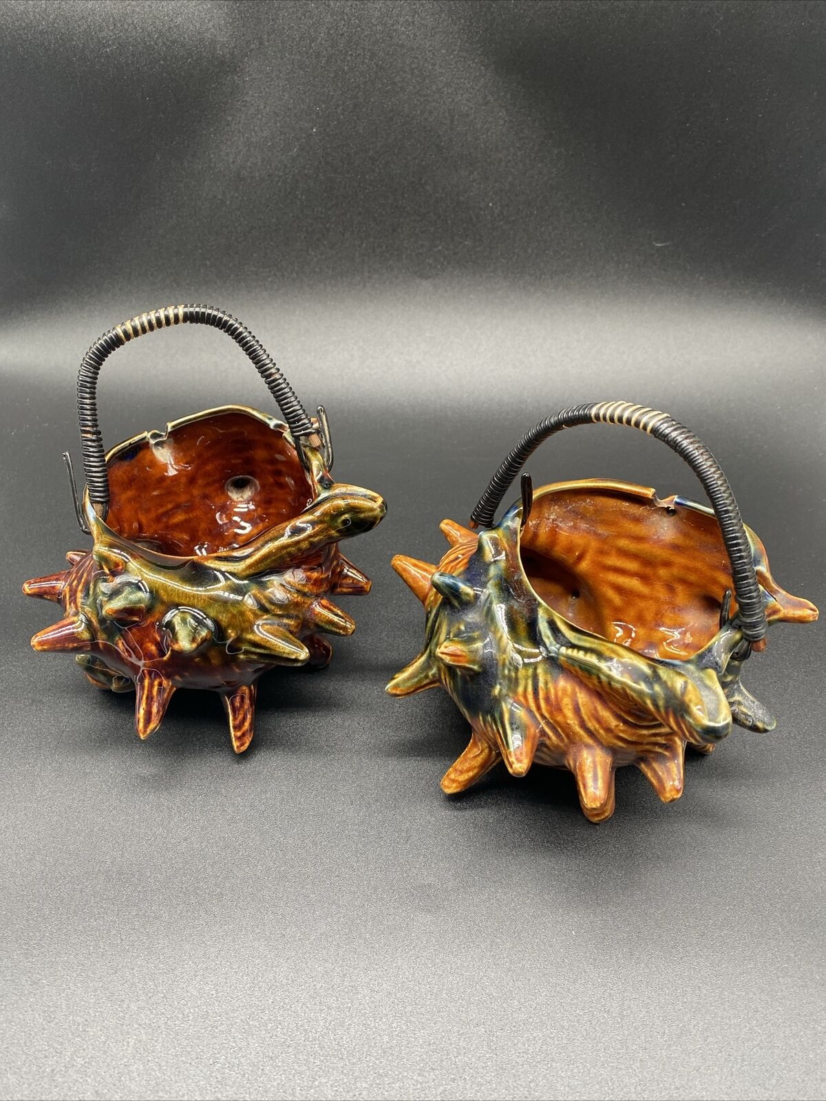 Vintage Mid Century Modern Planters Succulent Sea Urchin Conch Shell Japan