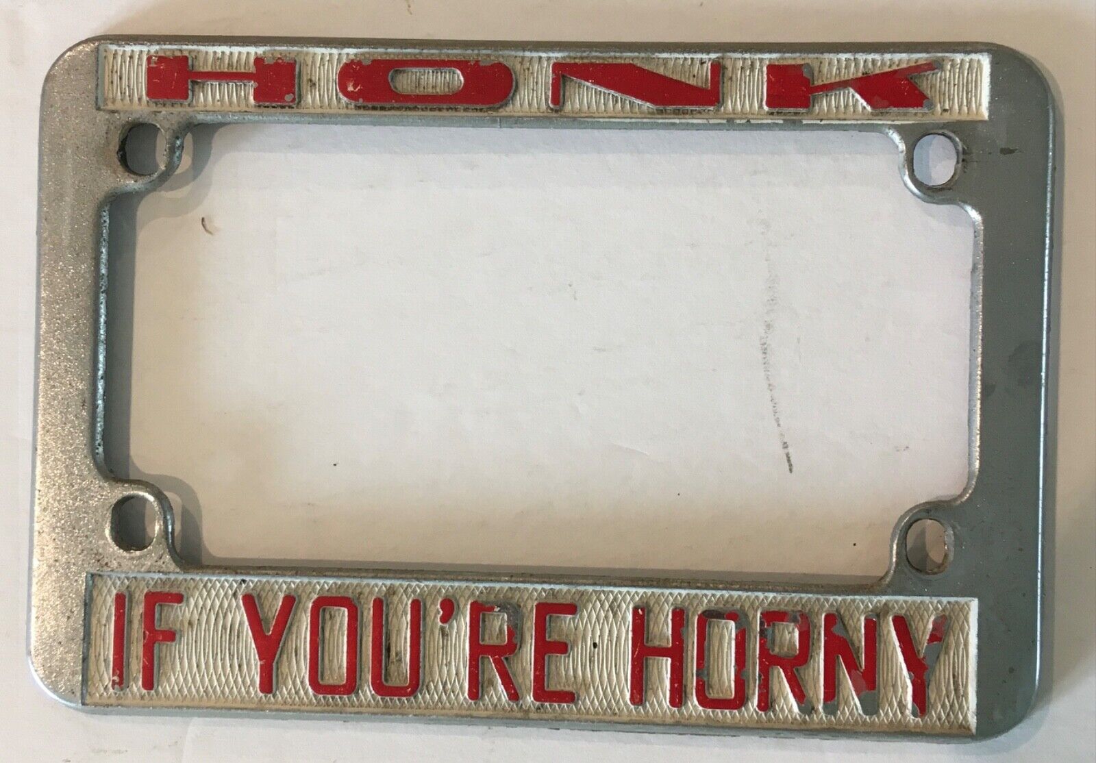 Honk If Your Horny vintage motorcycle metal license plate frame