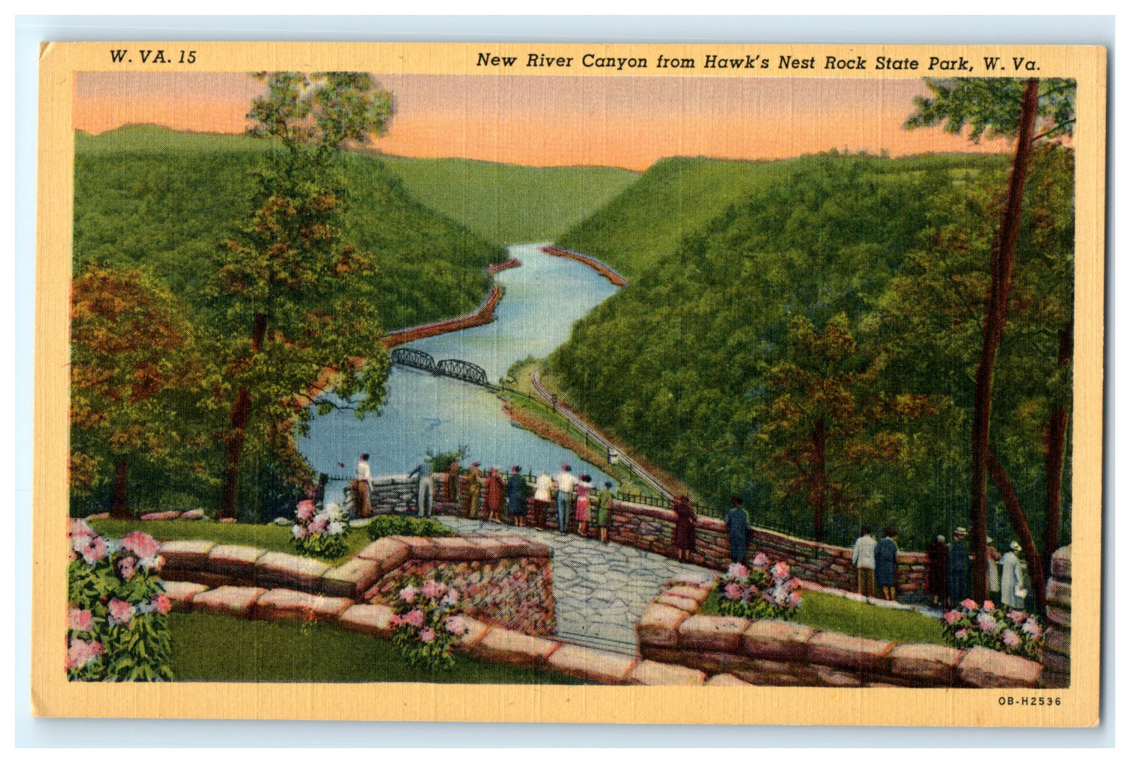 Postcard WV Hawk\'s Nest Rock State Park New River Canyon View Sightseers Linen