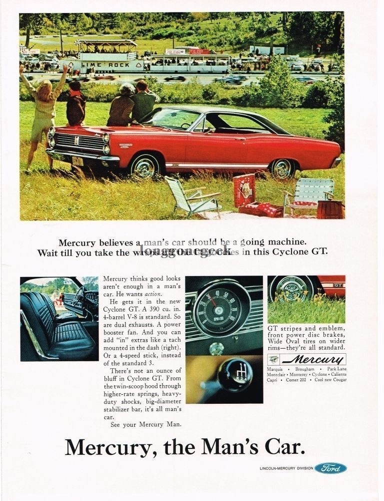 1967 Mercury Cyclone GT Red 2-door Picnic at the races Vintage Ad 