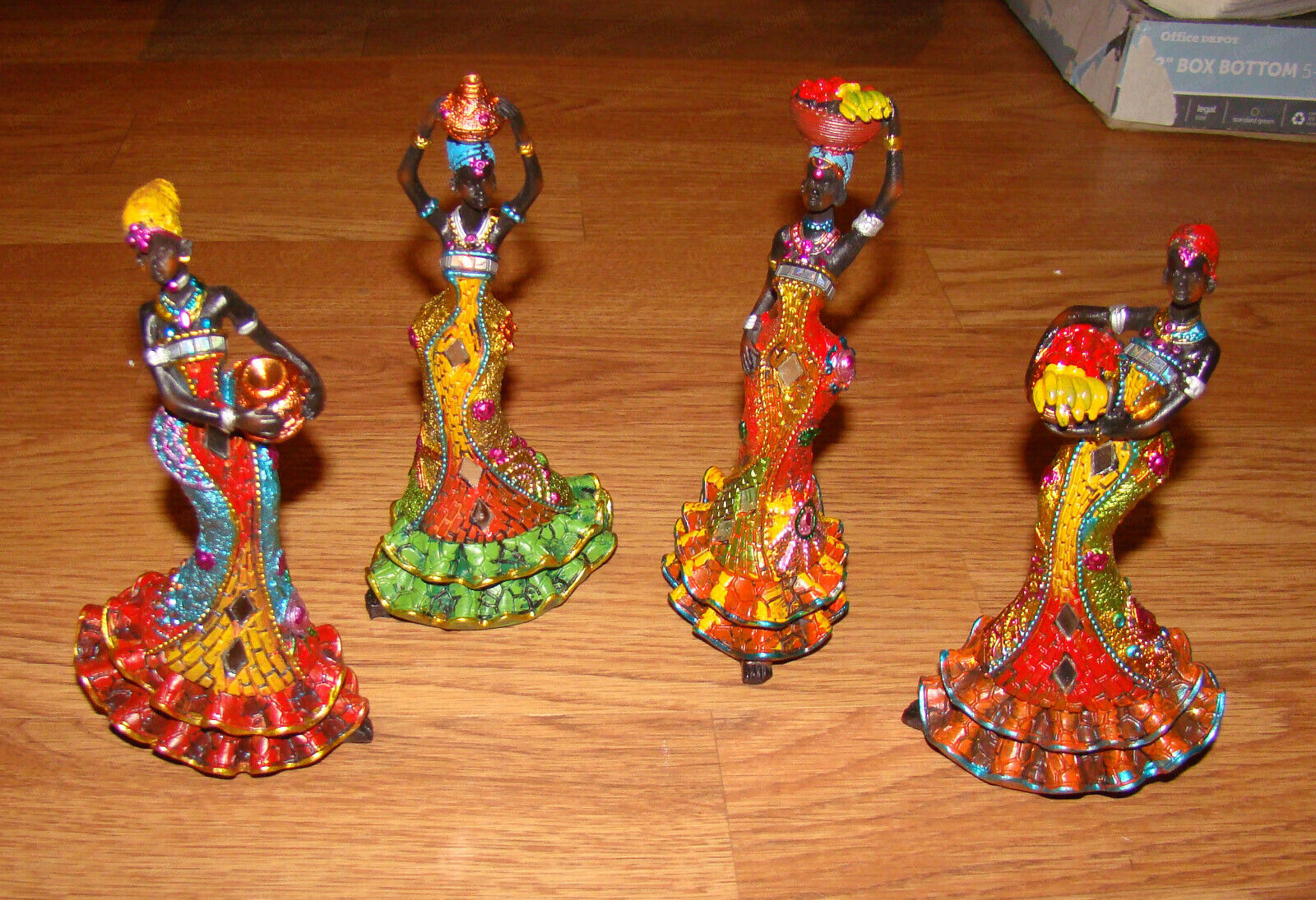 Traditional Tribal African, Caribbean WOMEN, Beautiful Colorful (4pcs) Figurines
