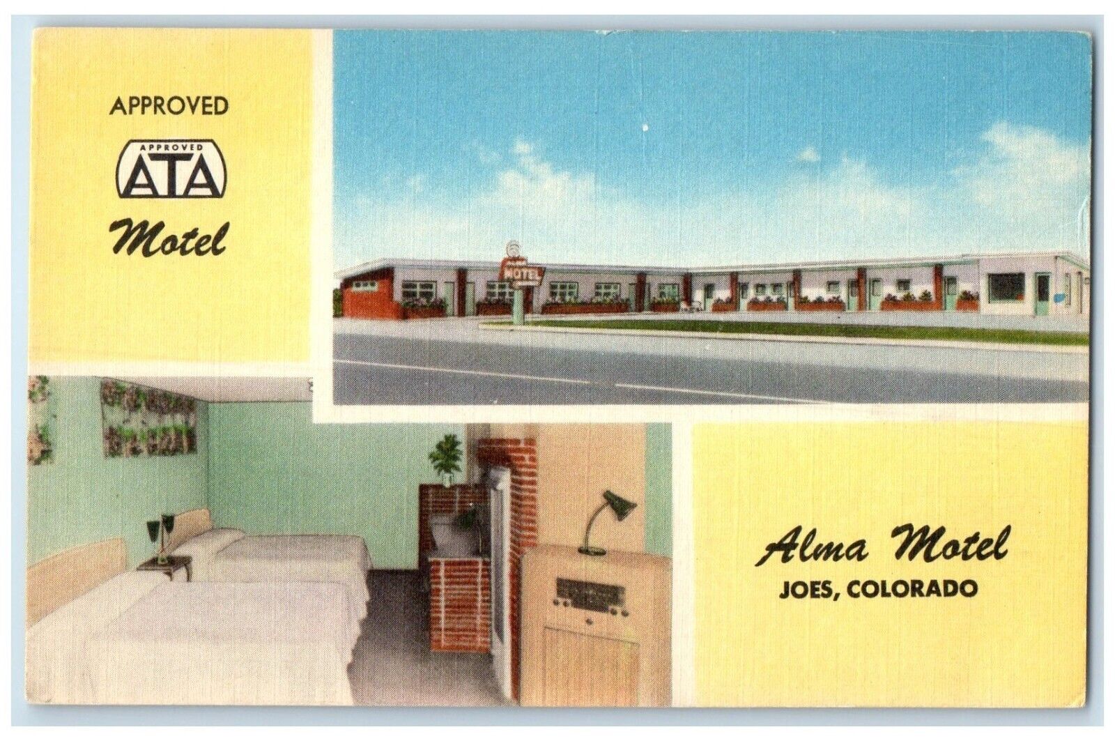 c1950\'s Alma Motel Joes Colorado CO, Dual View Room Unposted Vintage Postcard