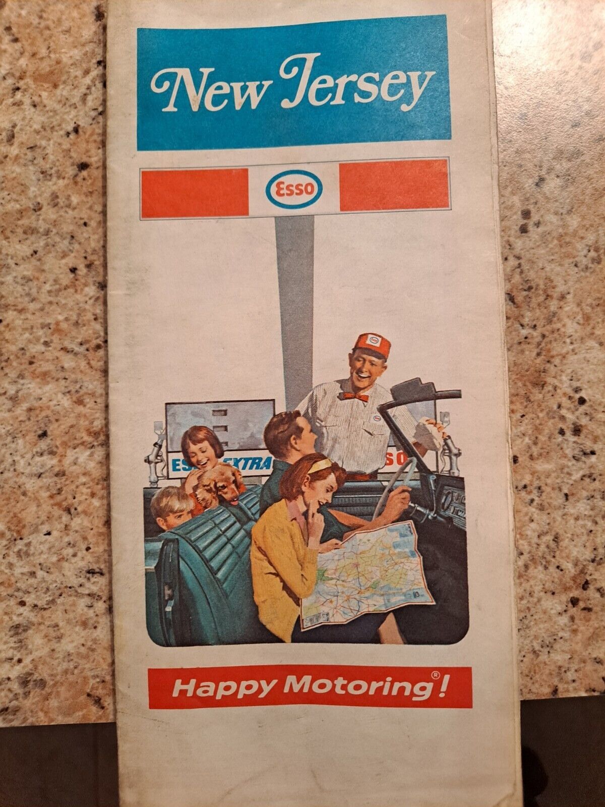 Vintage Esso Road Map  New Jersey 1972 Advertising Motoring USA Northeast Gas