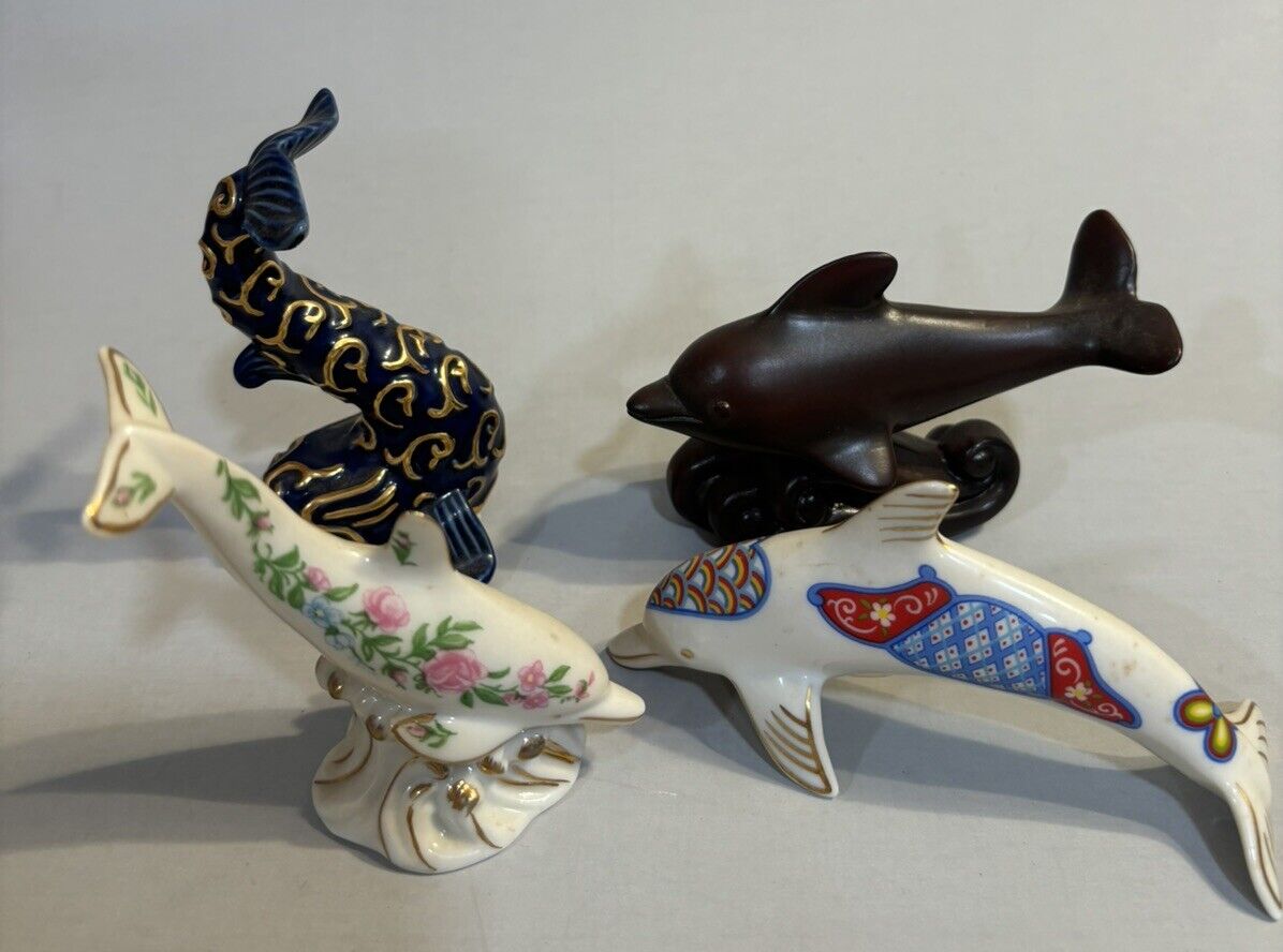 Lenox Glass Dolphins Lot Of 4