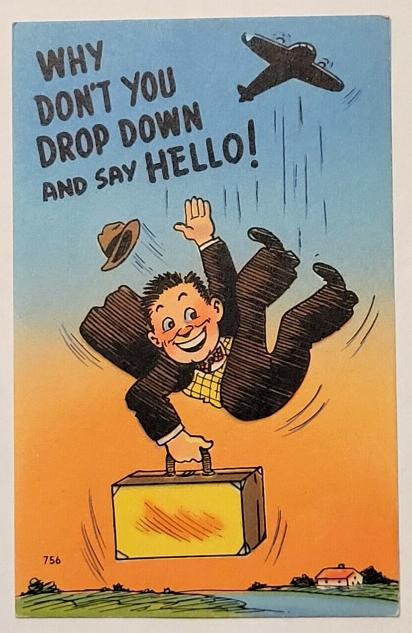 Vintage Skydiving Freefall Postcard Why Don\'t You Drop Down And Say Hello