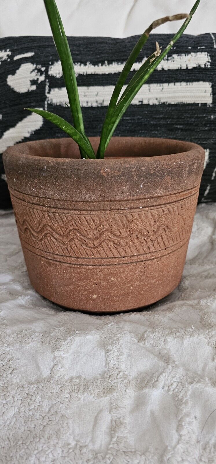 Vtg Sgraffito Thick Terracotta Clay Planter