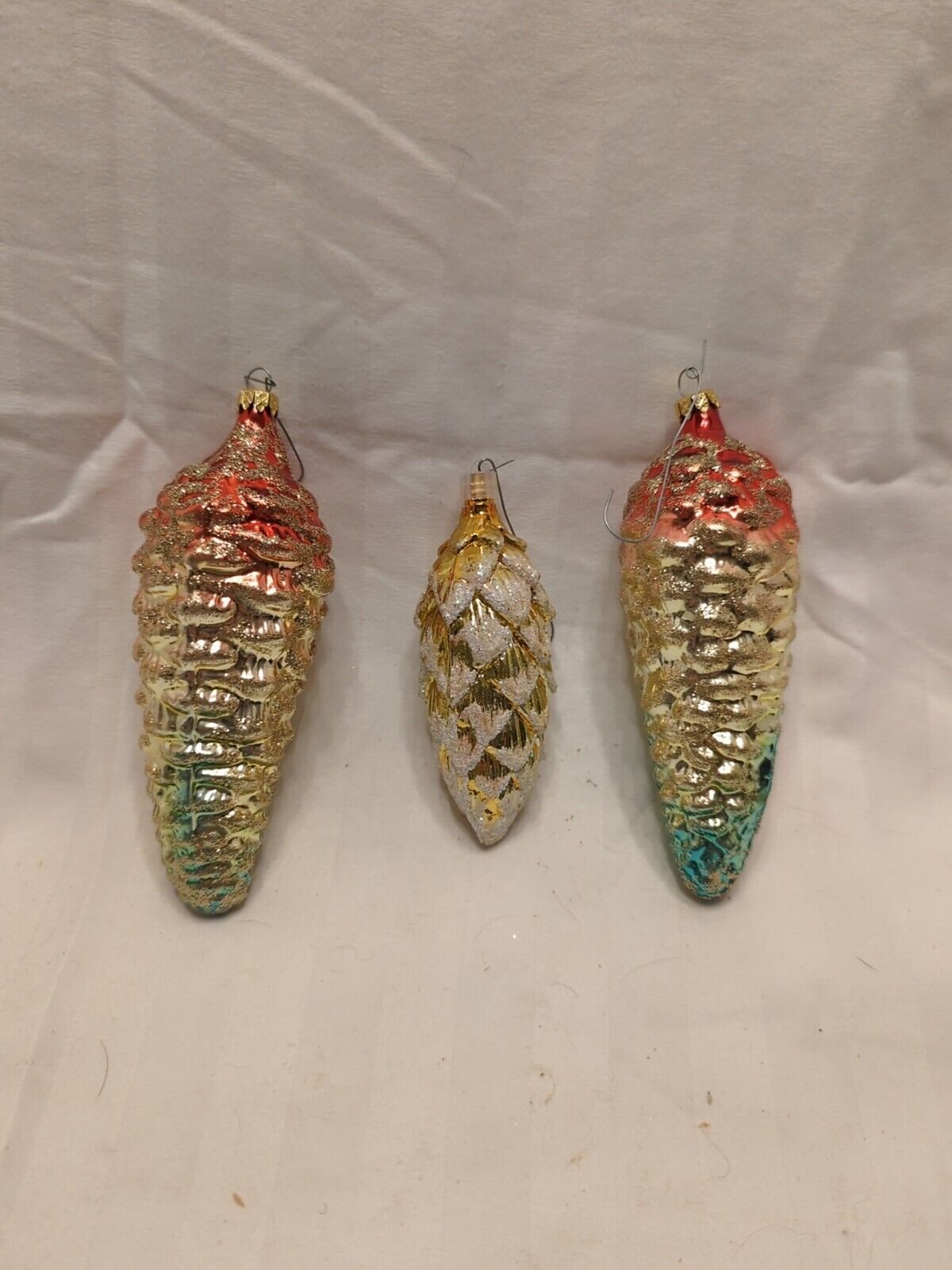 Vintage Blown Glass Pinecone Christmas Ornaments Lot Of 3