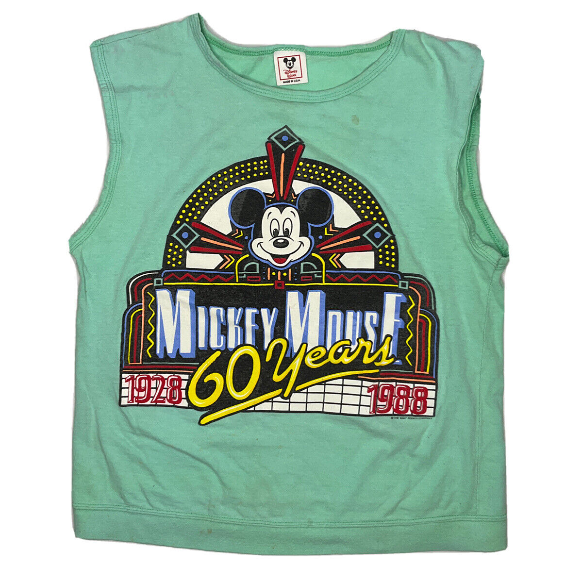 Vintage Disney Mickey Mouse T-Shirt 60 Years 1988 Sleeveless Retro Graphic Sz M