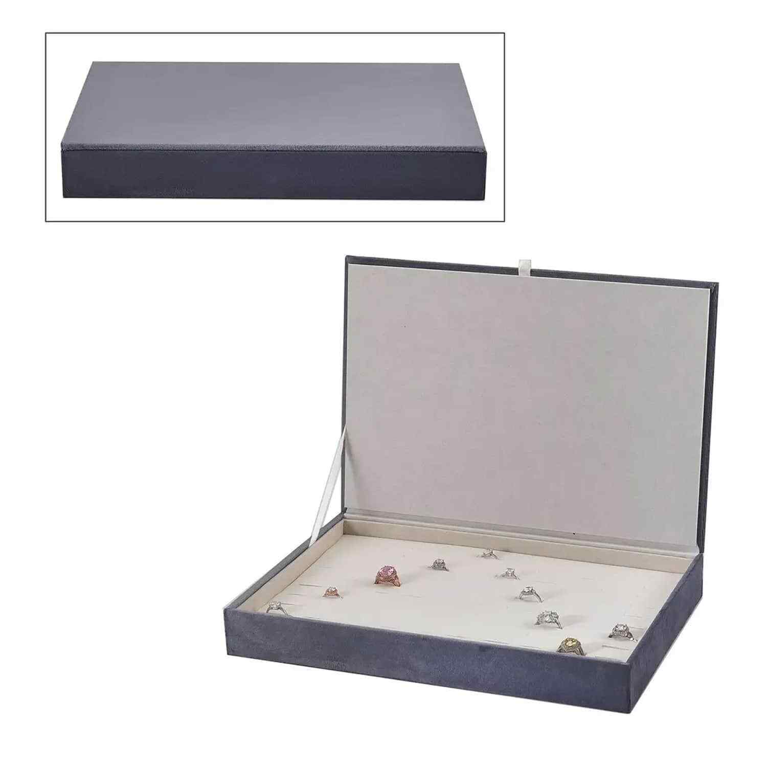 Gray High Quality Velvet 100pcs Ring Box with Anti Tarnish Scratch Interior