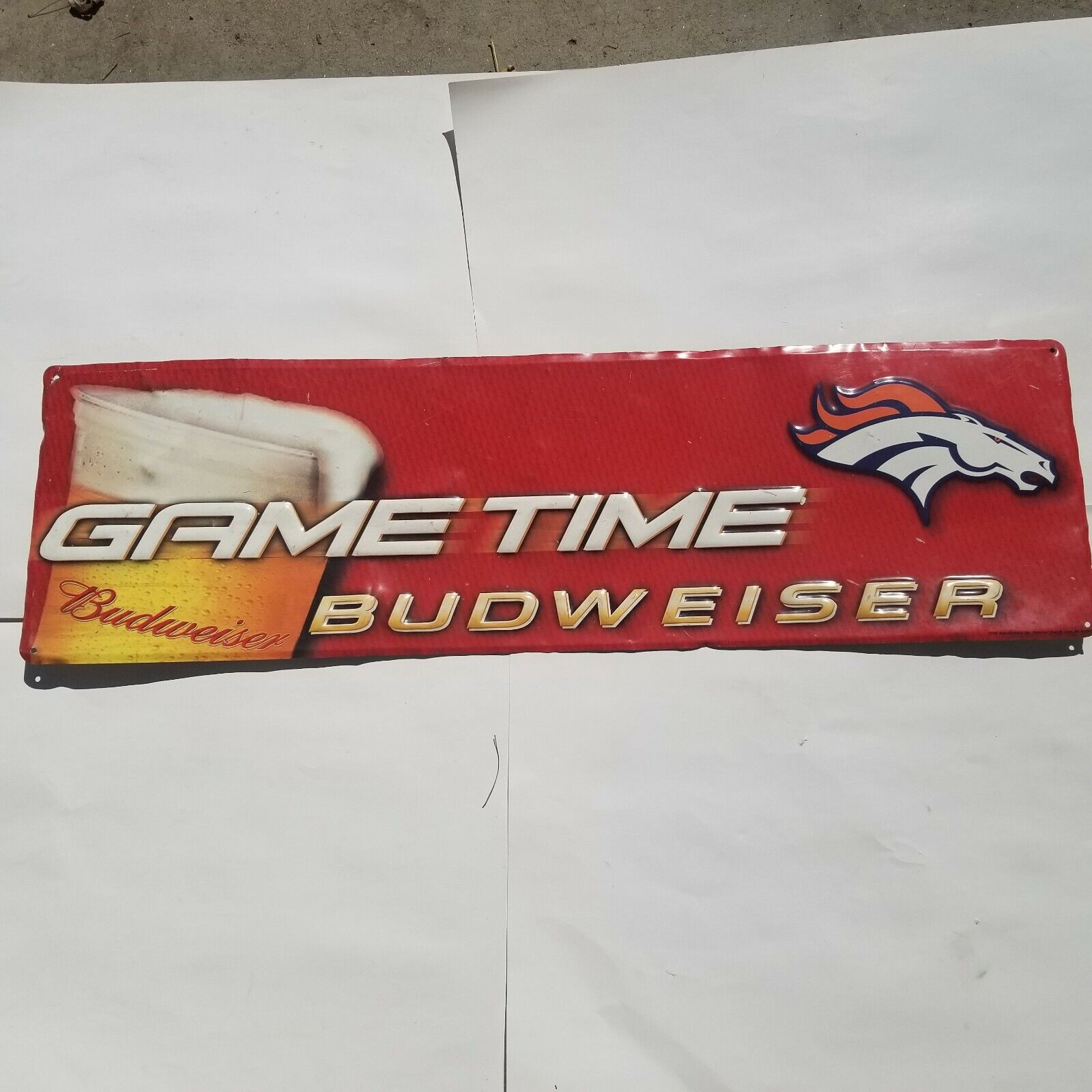 Vintage Budweiser Beer Sign Broncos Denver NFL Game Time Tin Bud Beer