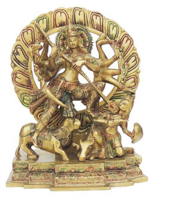 Brass Mahishasura Mardini Statue Devi Mata Idol Hindu Goddess Deity 9.5*5*12 In