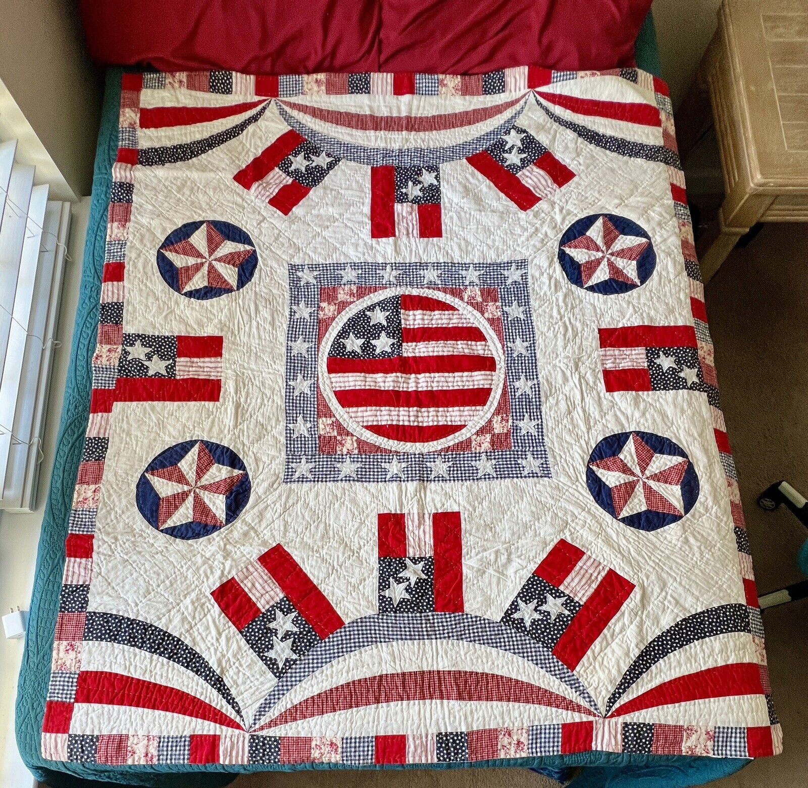 Vintage Quilt, Patriotic, Handmade, Limited Edition With Hanging Sleeve 60”x50”