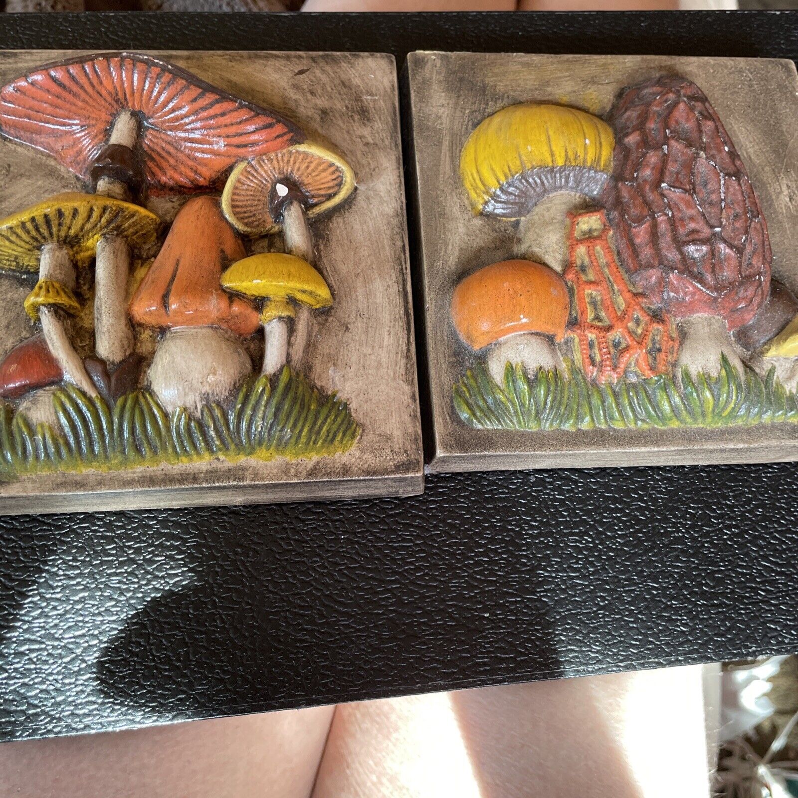 2 Vintage Hand painted Mushrooms 
