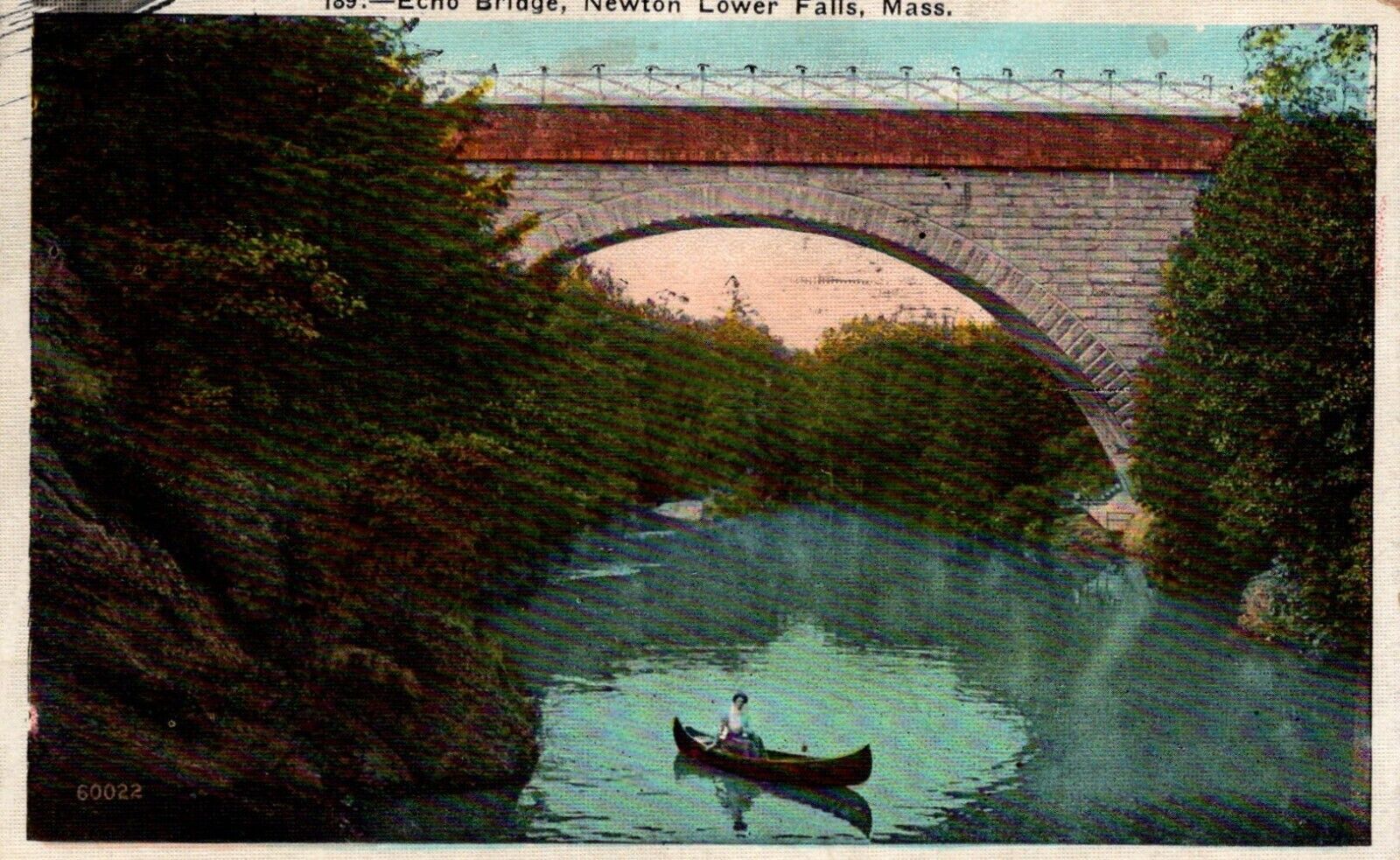 Newton Massachusetts Echo Bridge Newton Lower Falls Lady in Canoe Posted 1923