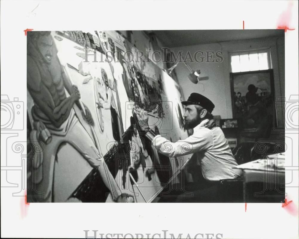 1989 Press Photo Artist Ted Stillwell Working in His Kansas City Studio