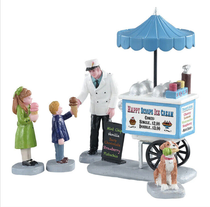 Lemax Happy Scoops Ice Cream Holiday Village Carnival Food Cart -5 Piece Set