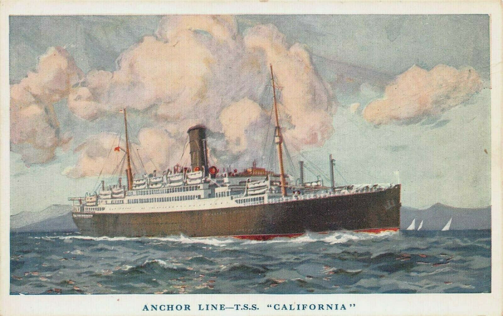 Anchor Line, T.S.S. California, Early Postcard, Unused