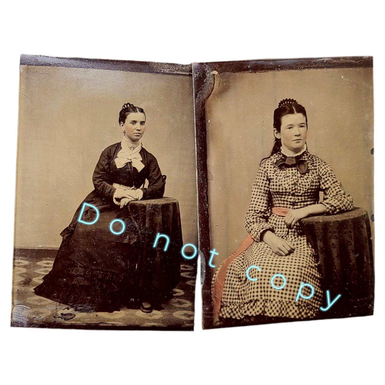 Antique Tintype Lot Women Fashion Civil War Era Willimantic CT Vintage 1860s