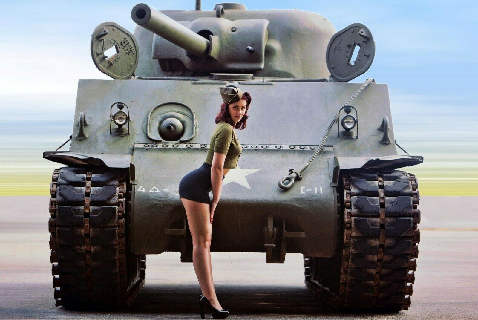 Sherman tank Nice Girl Pinup retro Antique Soldier 8.5x11 Photo Reprint