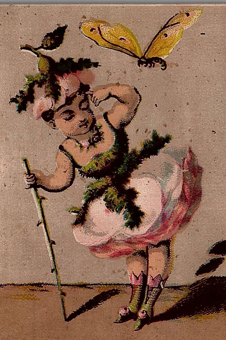 1880s IMPORTERS & TRADERS TEA CO PHILADELPHIA GIRL BUTTERFLY TRADE CARD 25-208