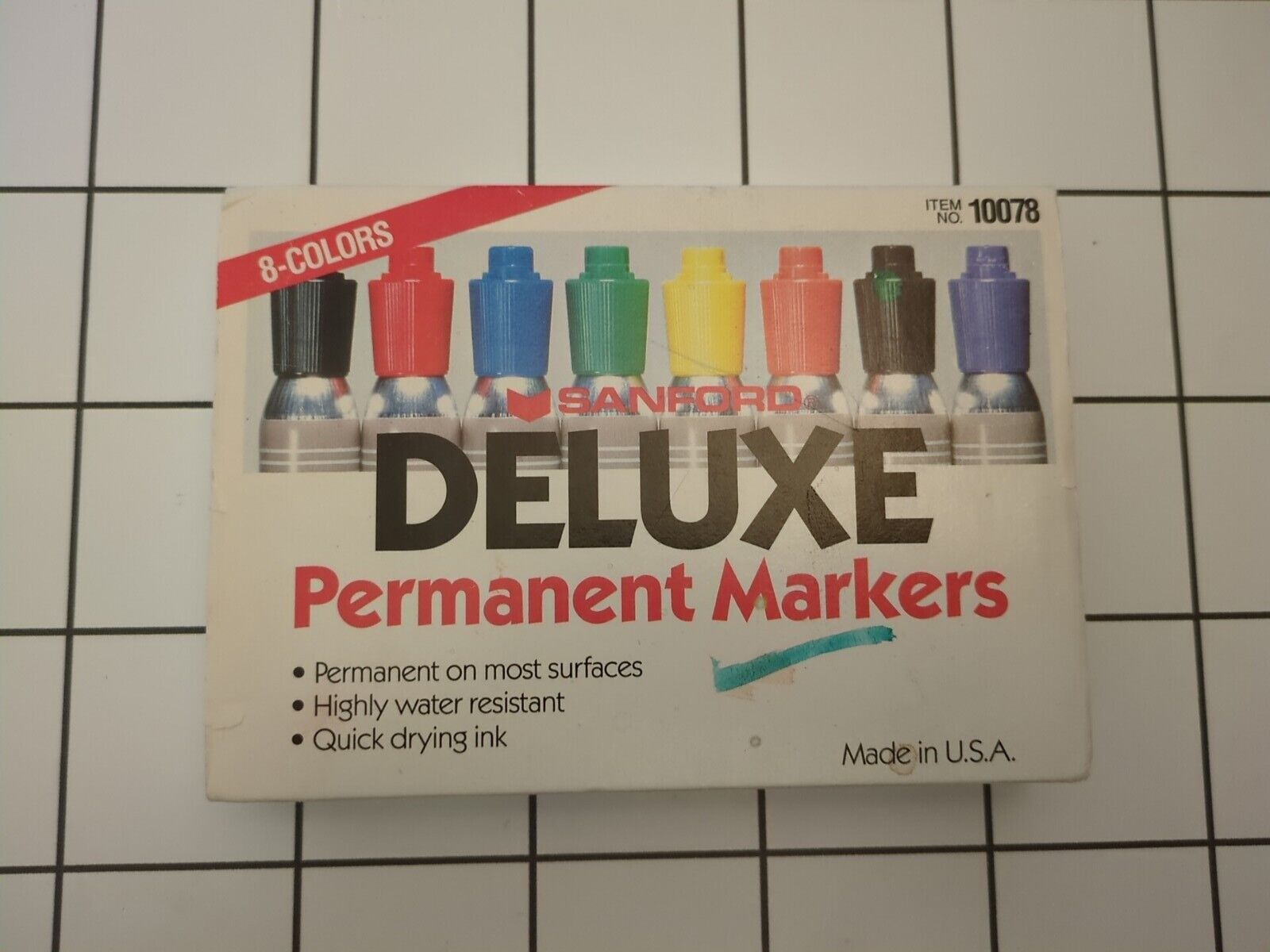 Vintage Sanford Deluxe Permanent Markers Item No. 10078 8 Color Box Made in USA