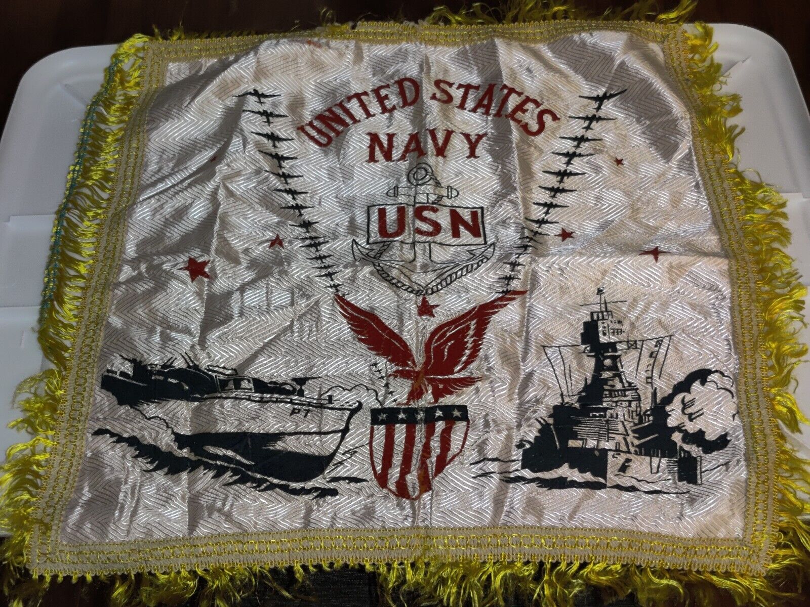 Vintage WWII Era USN United States Navy Pillow Cover PT Boat Battleship WW2