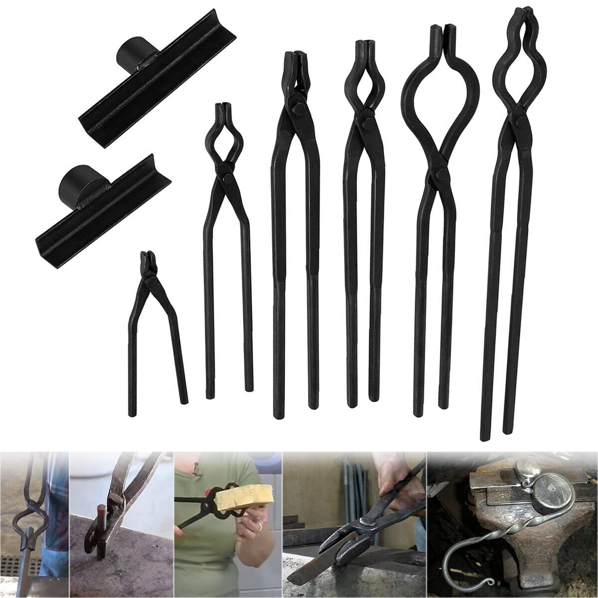 8PCS Beginner Blacksmith Tool Set Expert Replacement Tongs/Blacksmith Starter