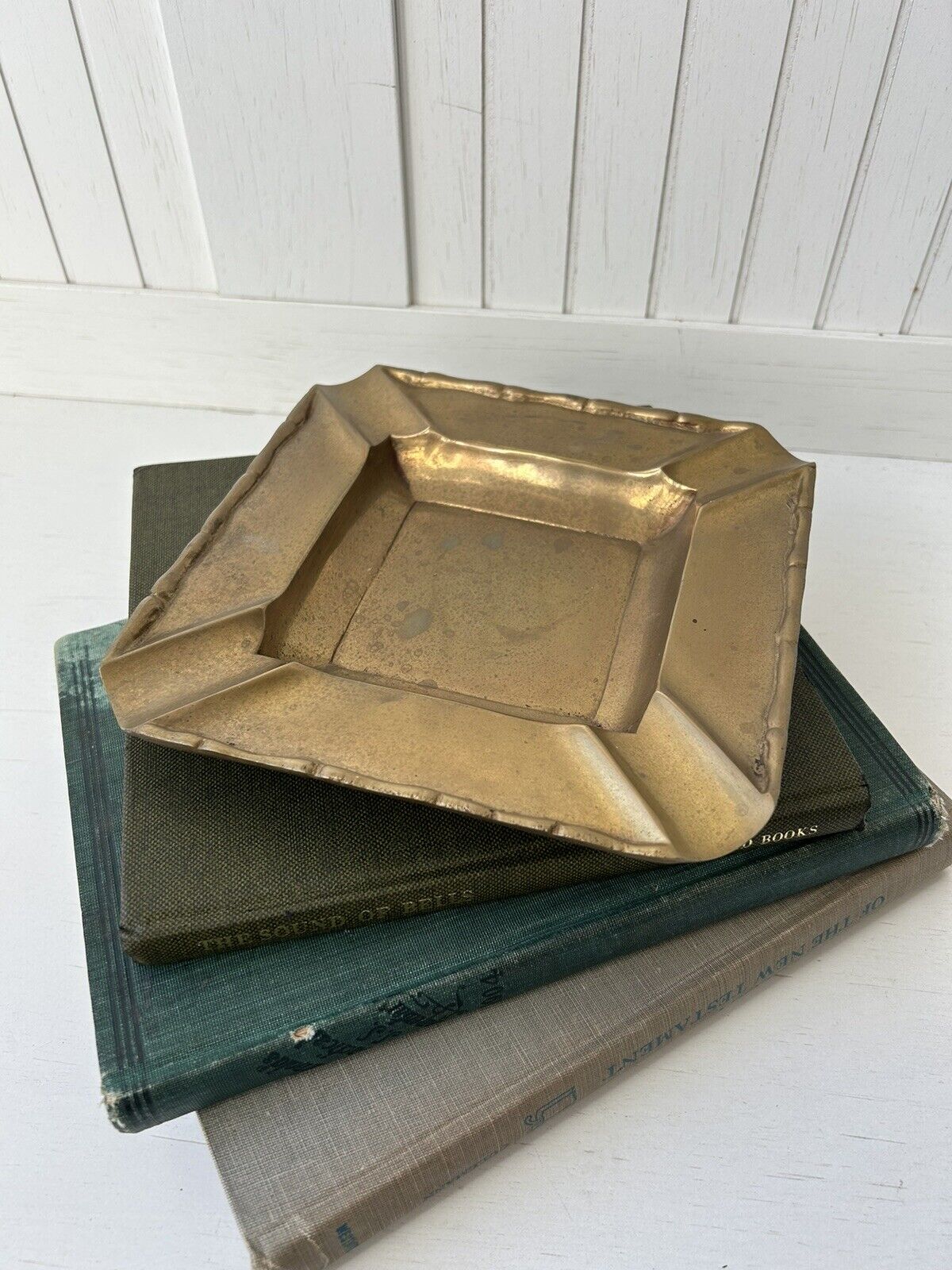 Vintage Solid Brass Square 4 Cigarettes Heavy Hand-Made Ash Tray Ashtray Dish