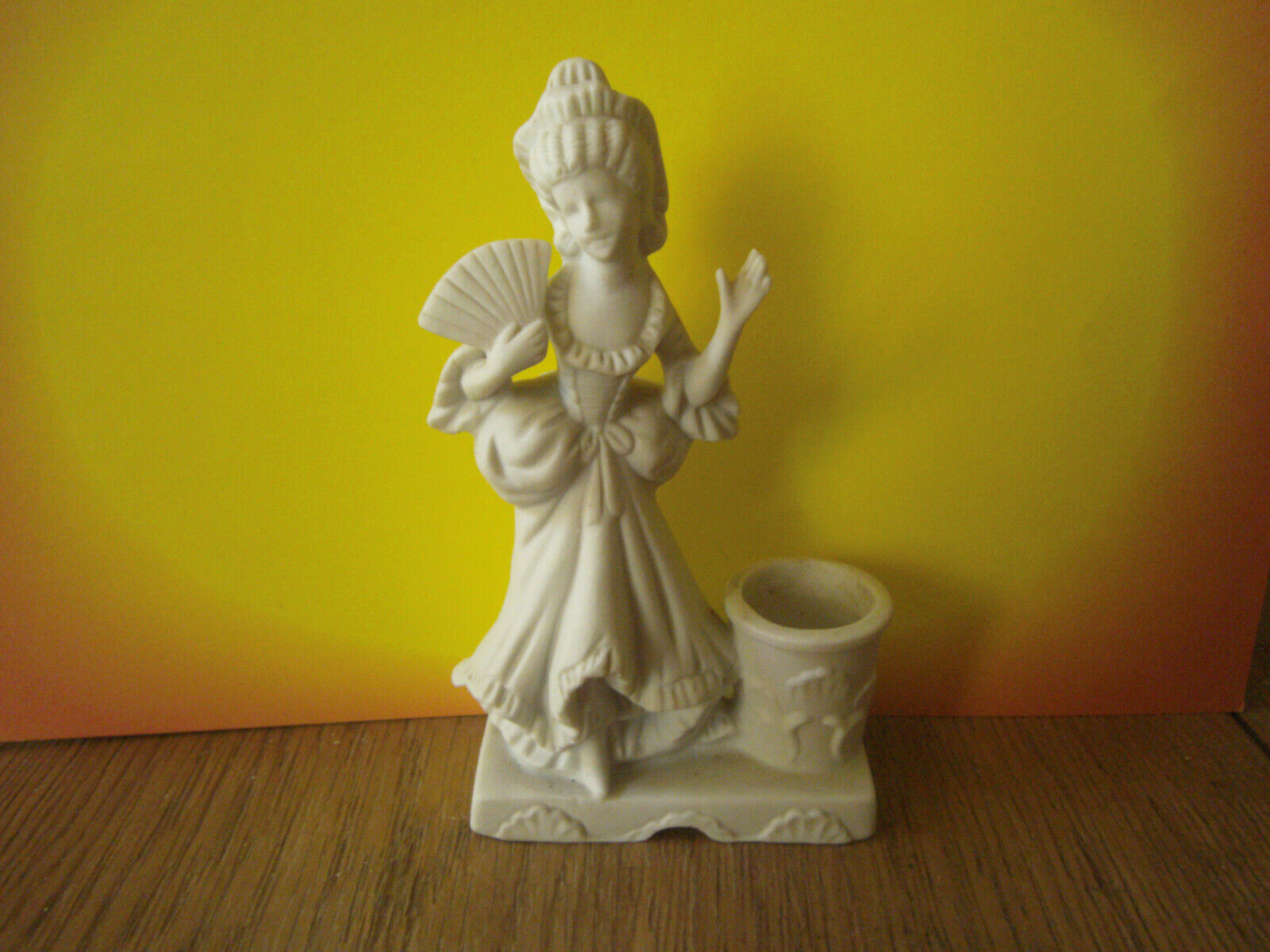 Lefton Candle holder Porcelain Victorian french woman White dress Fan Large Hair