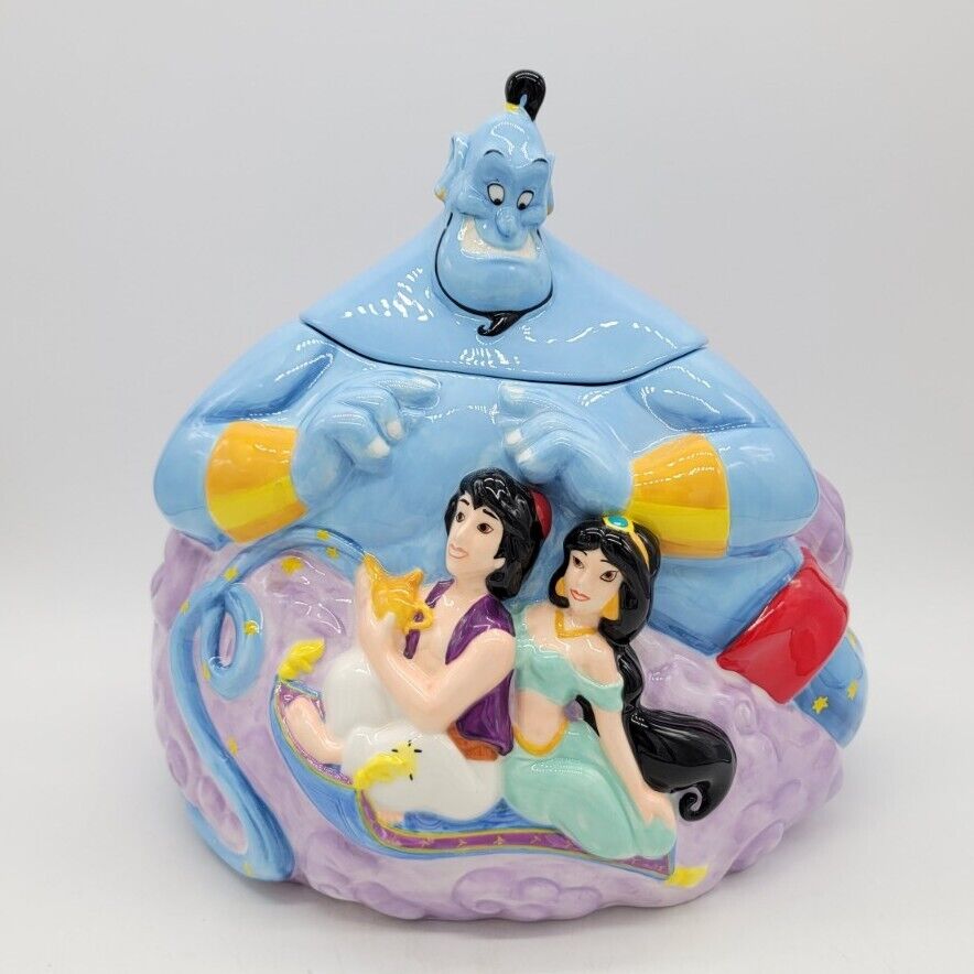 Vintage Aladdin Genie Jasmin Magic Carpet Ride Through Sky Cookie Jar Disney