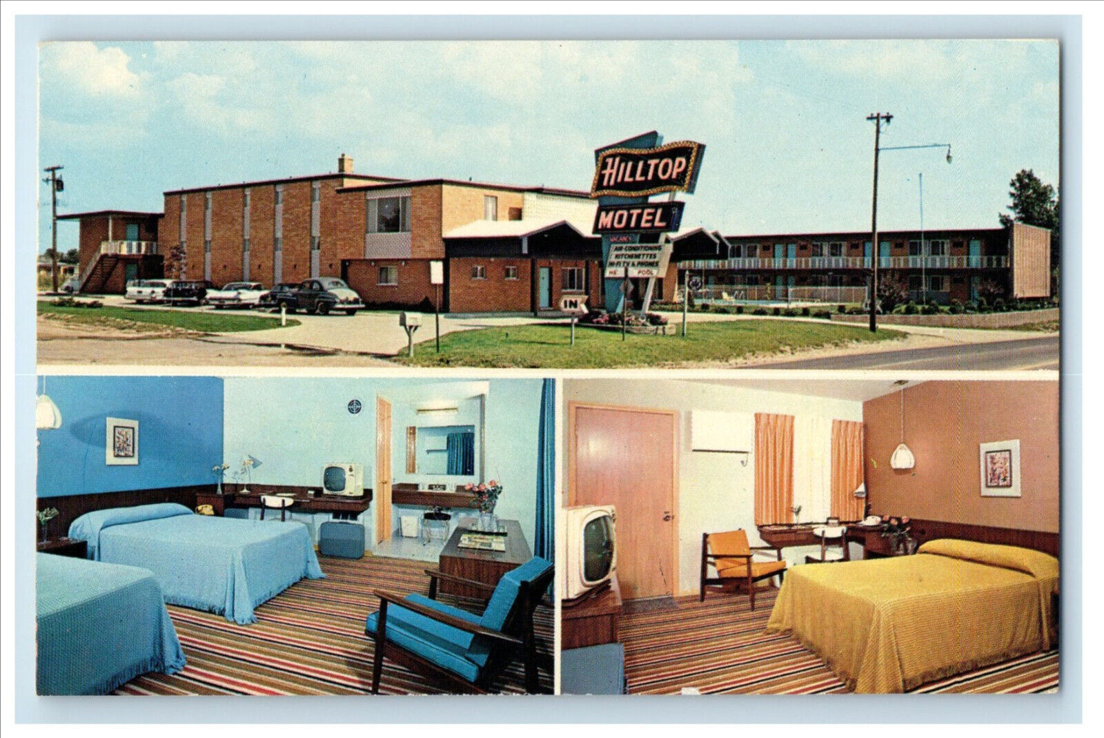 c1950s Multiview of Hilltop Motel, Detroit Michigan MI Vintage Postcard