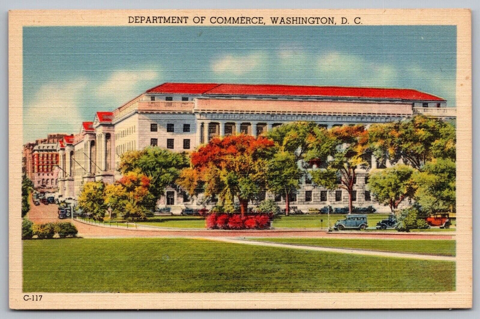 Department Of Commerce Washington DC Linen Old Car UNP Postcard