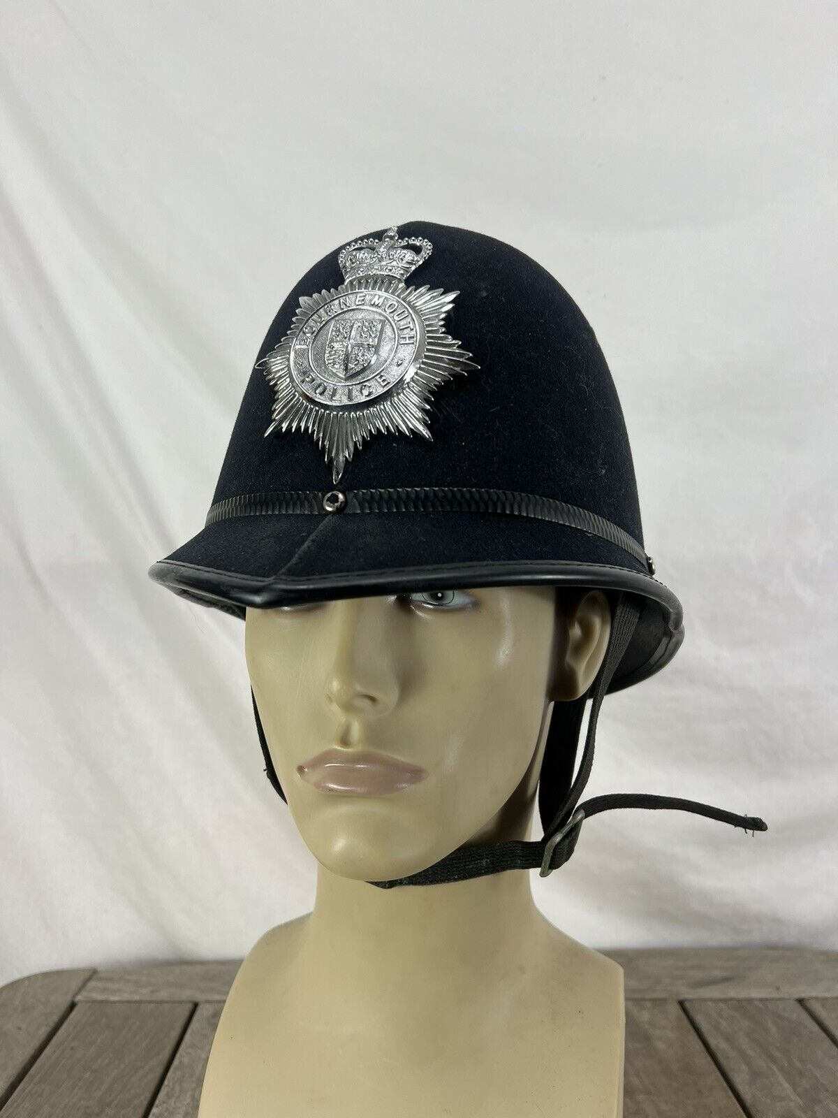 Vintage British Bobby Helmet Hat Bornemouth  Police Size 7