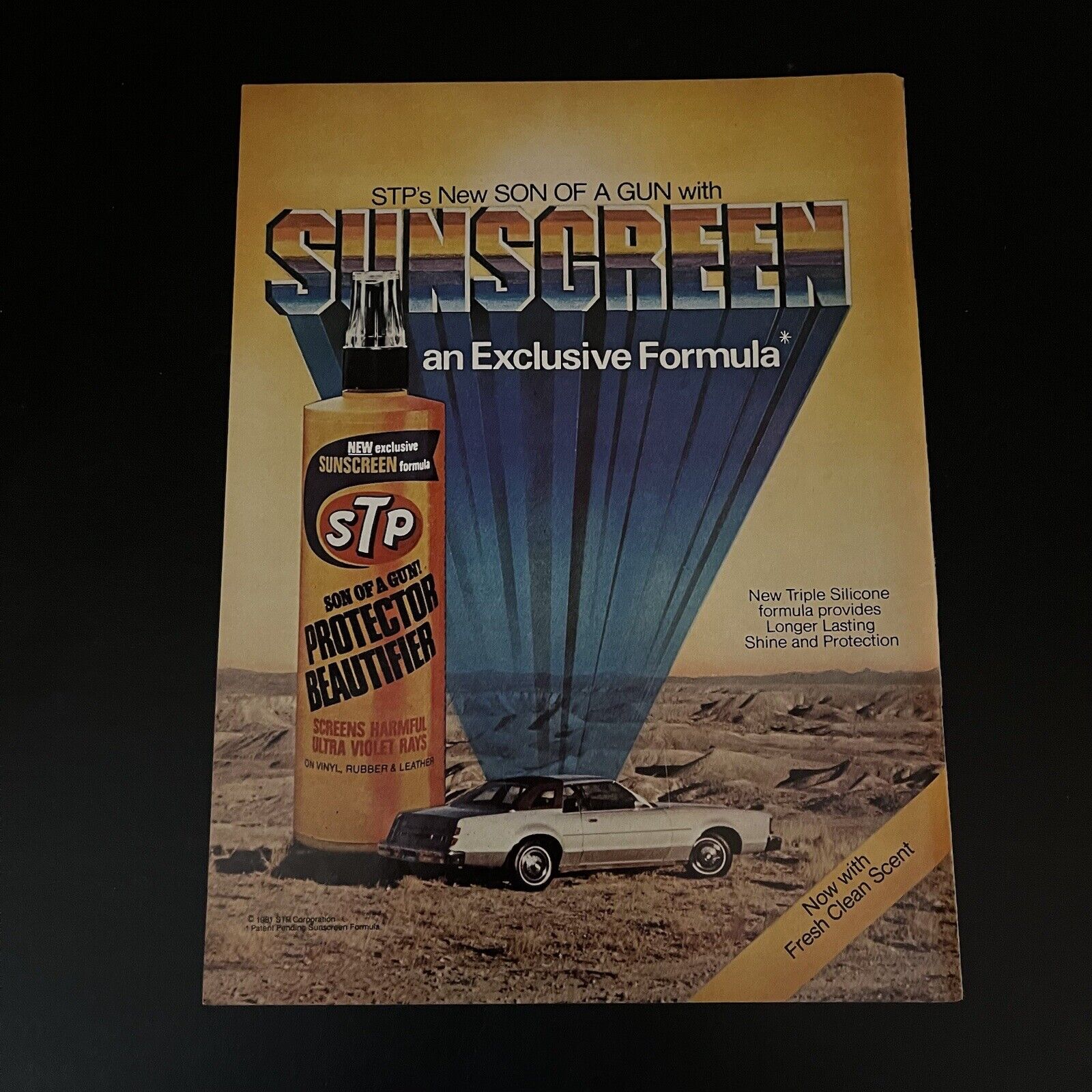 1981 STP Son Of A Gun Sunscreen Protector Beautifier Bottle Print Ad Original