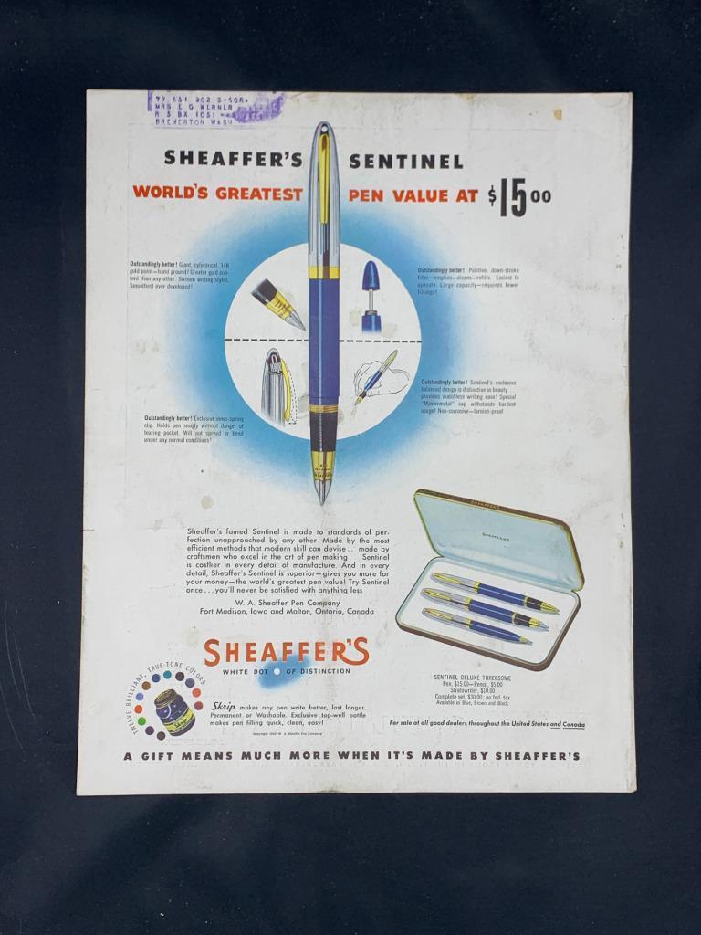 Magazine Ad* - 1949 - Sheaffer\'s Pens - Sentinel Deluxe - (#2)