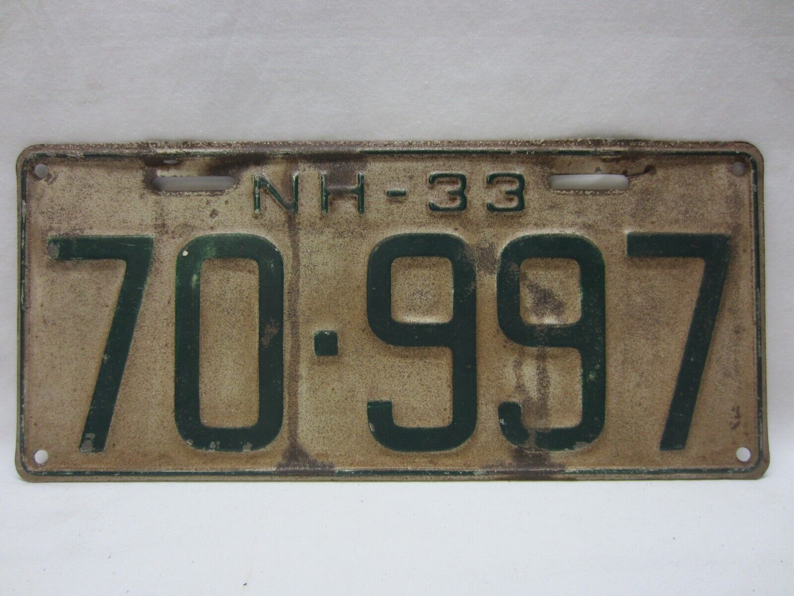 1933 Steel New Hampshire License Plate \