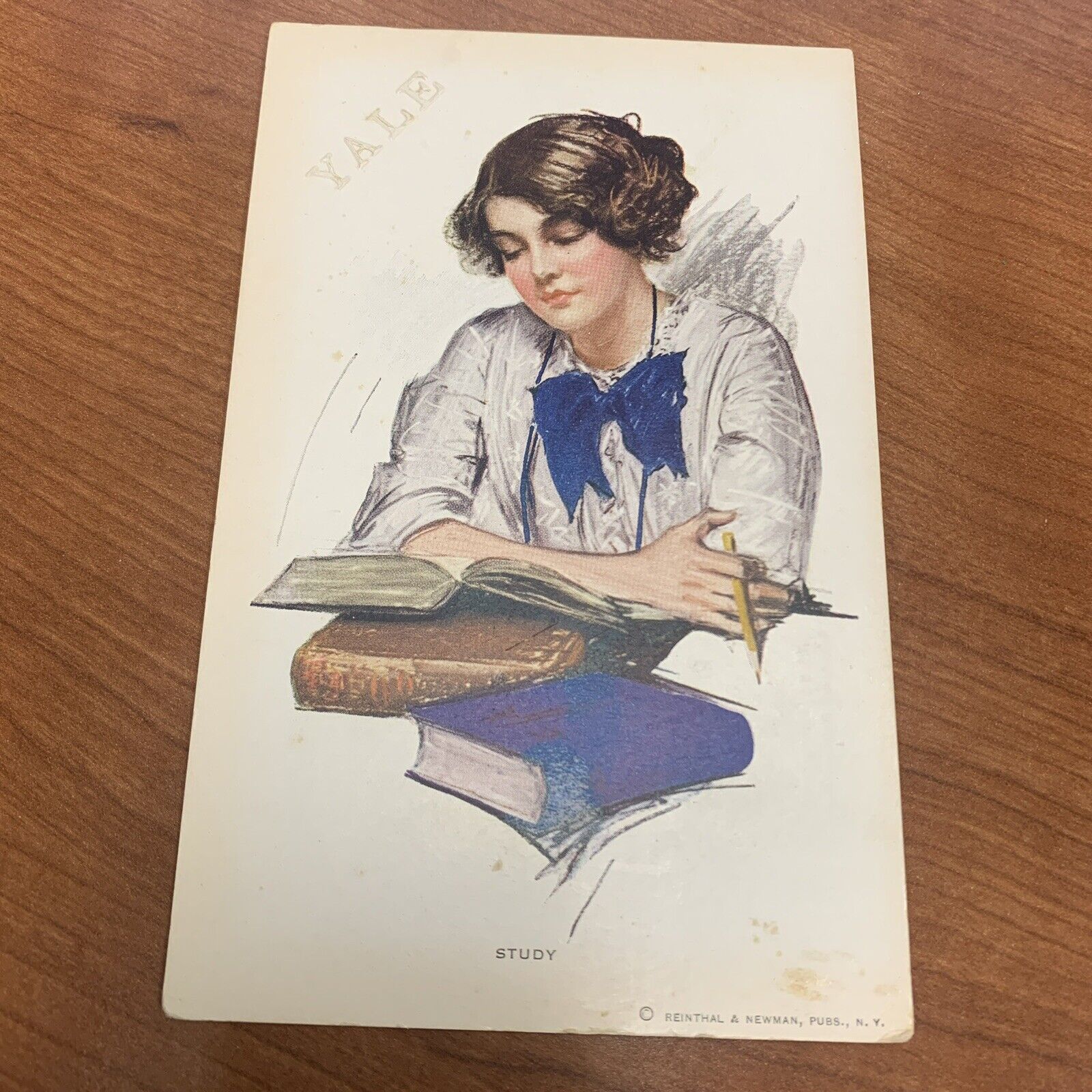 Vintage 1900\'s Yale University Woman Studying Embossed Postcard Unposted