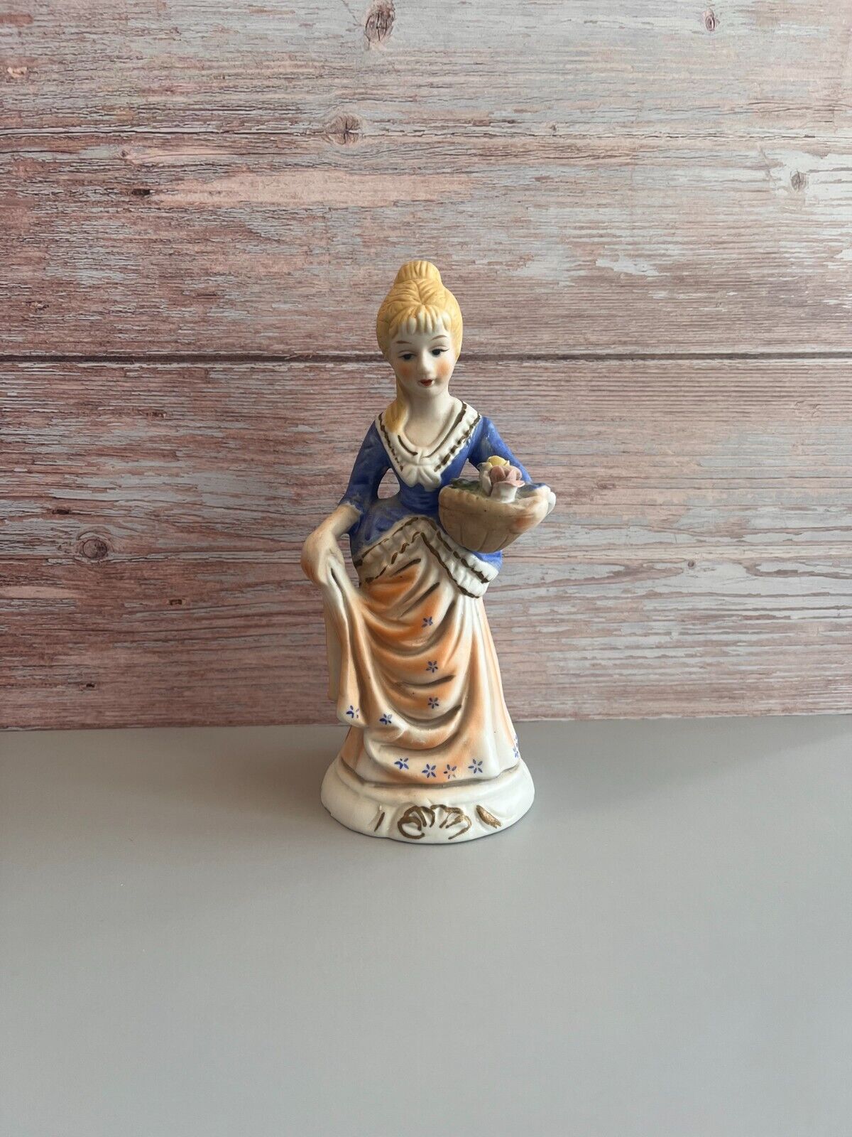 Vintage French Provincial Victorian Lady  Holding Rose Basket Figurine