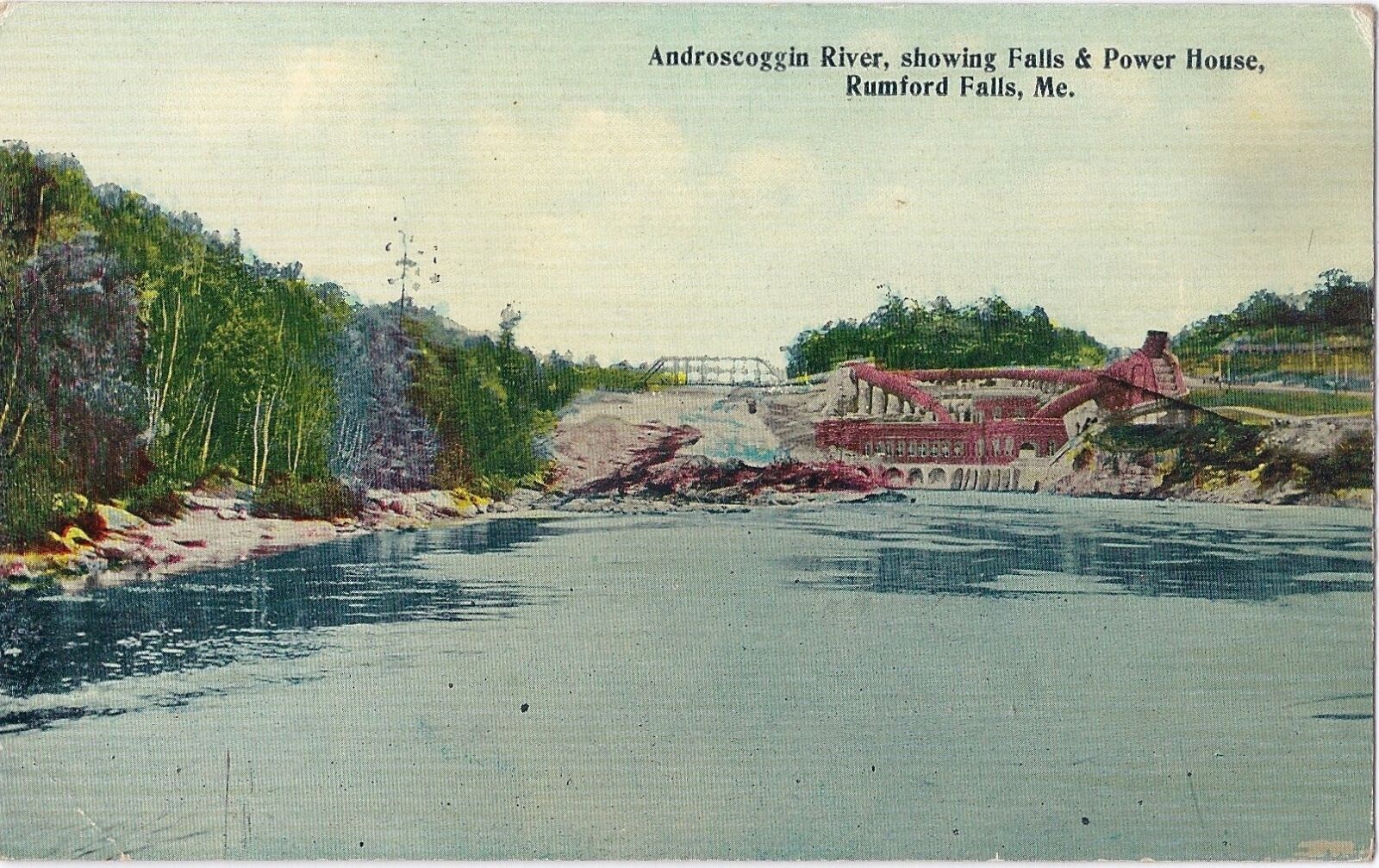 Rumford Falls ME Androscoggin River Falls Power House Maine Postcard