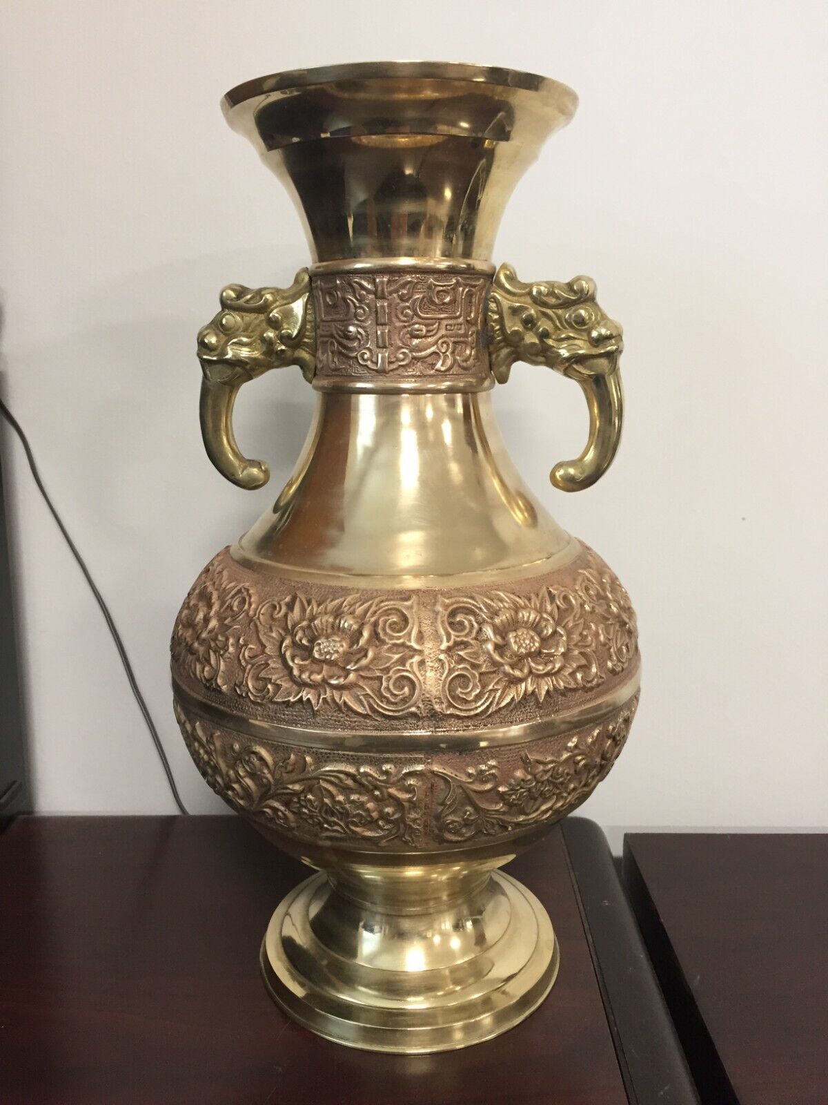 Mid 20th Century Engraved Solid Brass Elephant Vase
