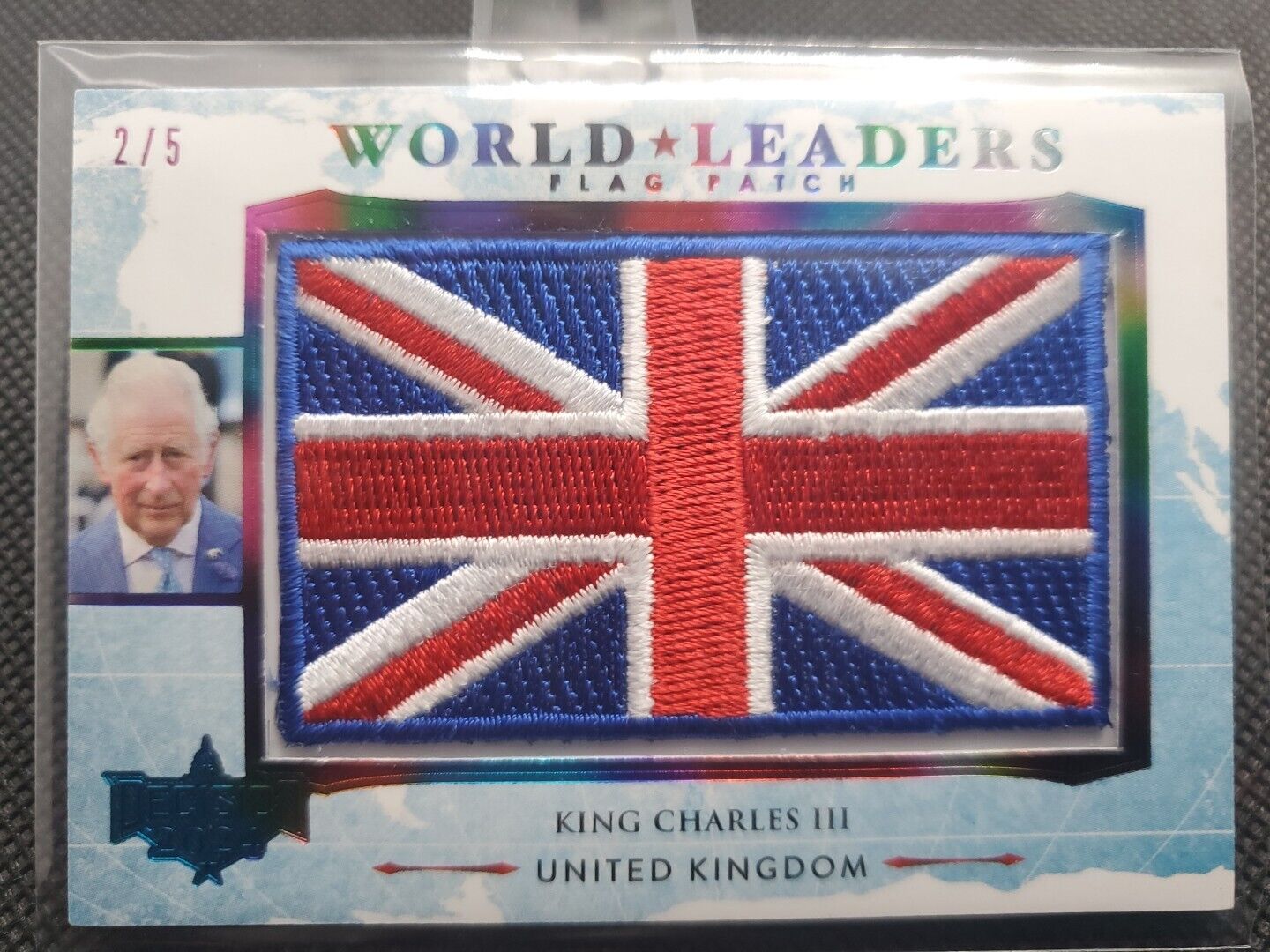 King Charles 2024 Decision World Leaders FLAG PATCH UK #2/5 Rare Rainbow Foil