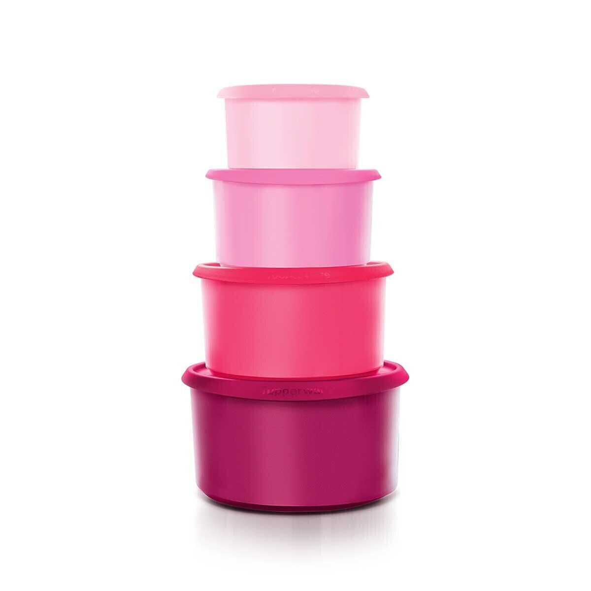 Tupperware New One-touch Toppers Canisters with Lids, Set of 4 Purple & Pink