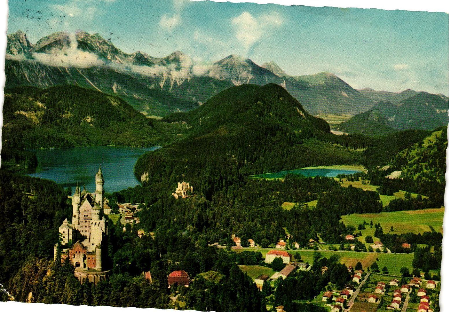 Vintage Postcard 4x6- Castle, Mountains, Alps